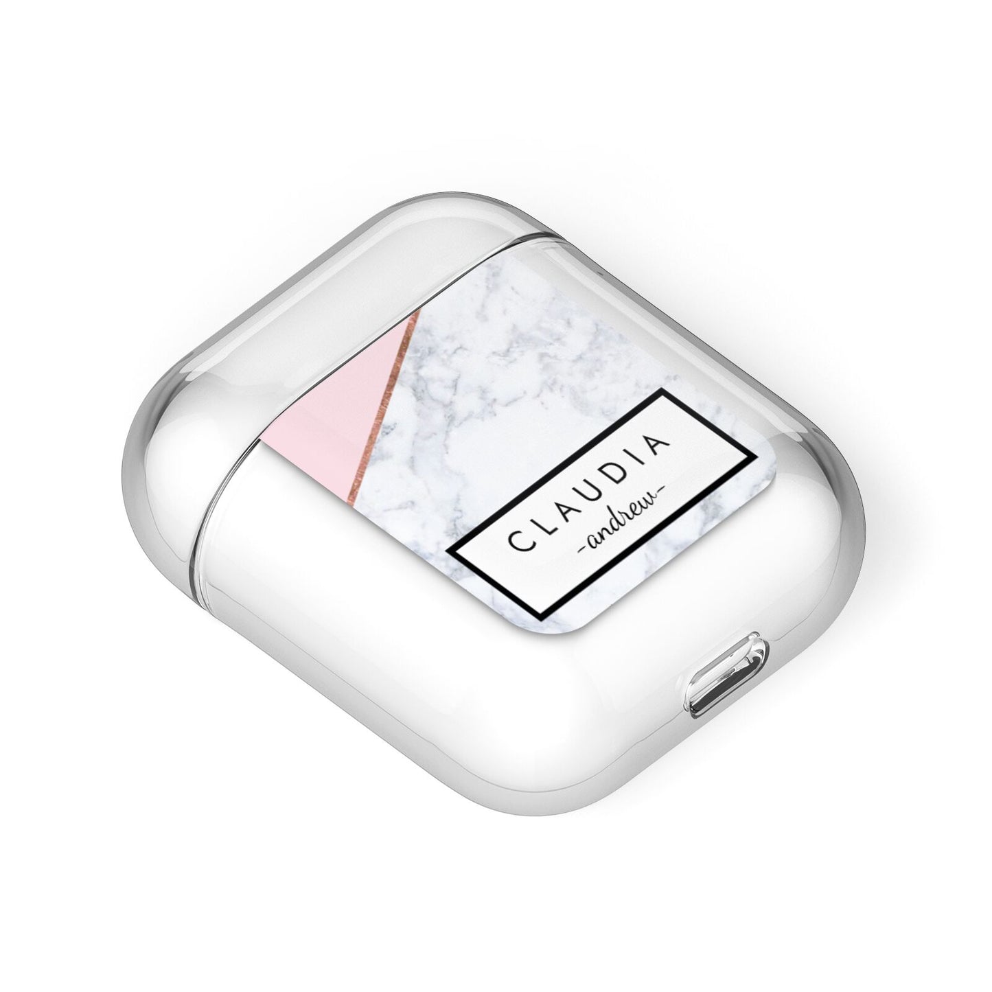 Personalised Pink With Marble Initials Name AirPods Case Laid Flat