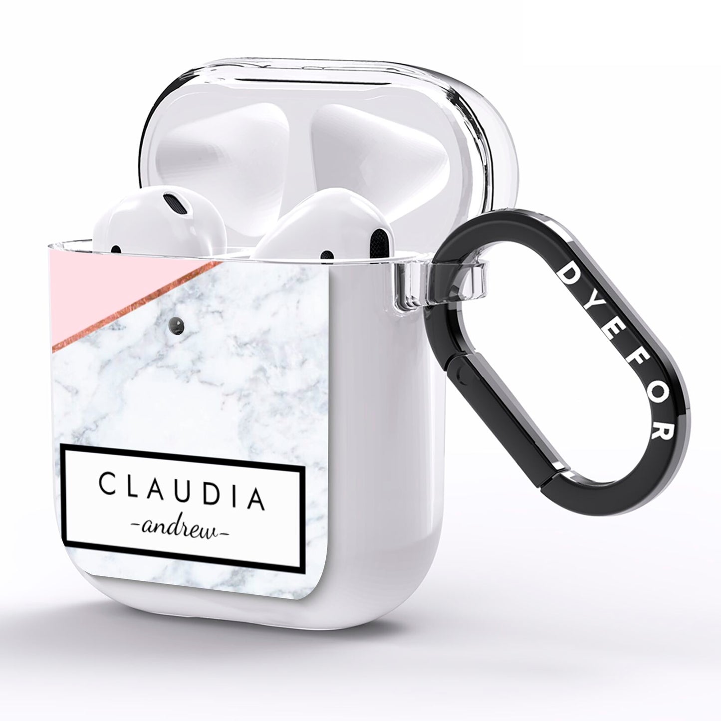 Personalised Pink With Marble Initials Name AirPods Clear Case Side Image