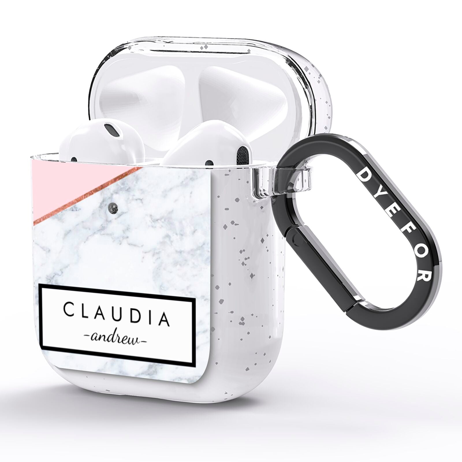 Personalised Pink With Marble Initials Name AirPods Glitter Case Side Image