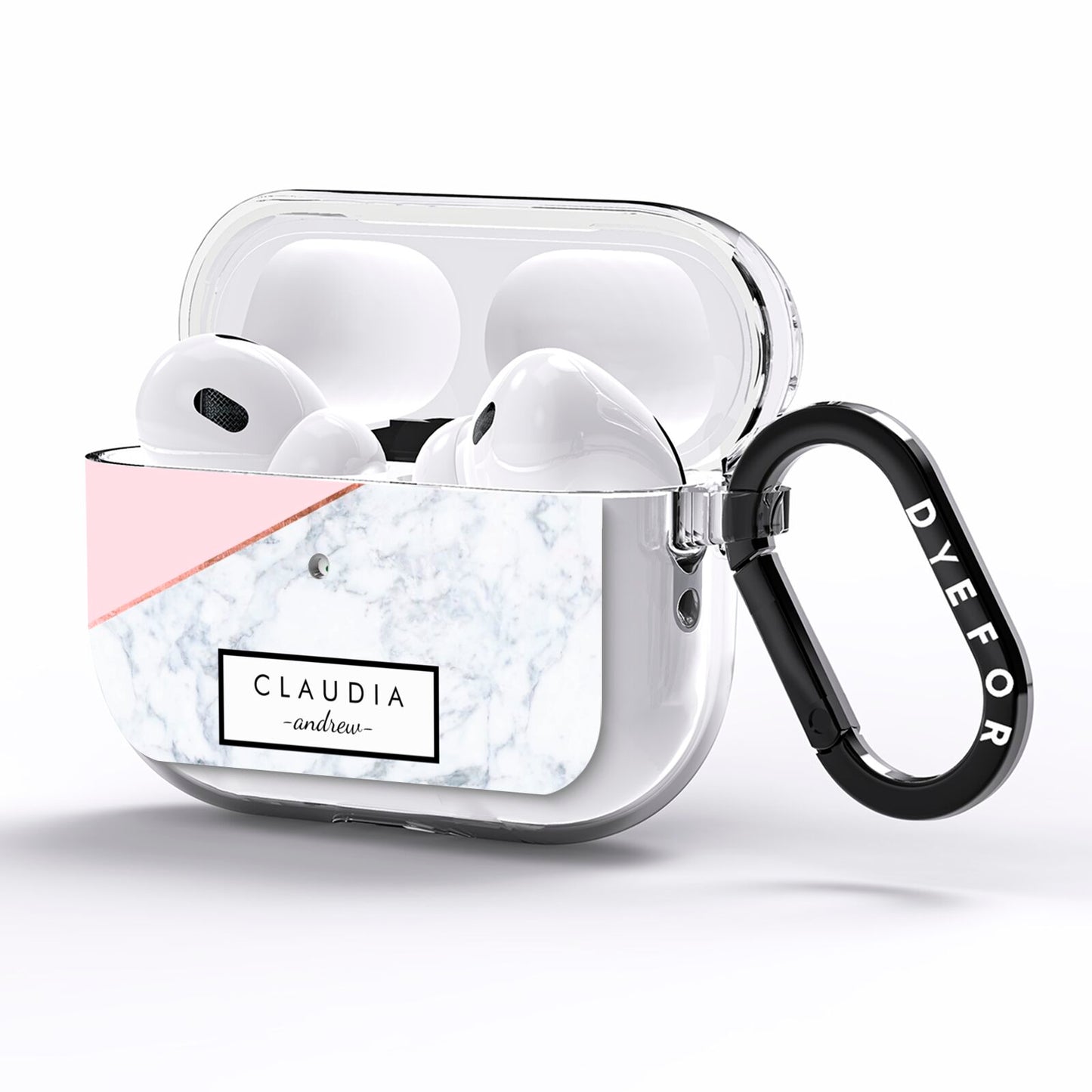 Personalised Pink With Marble Initials Name AirPods Pro Clear Case Side Image