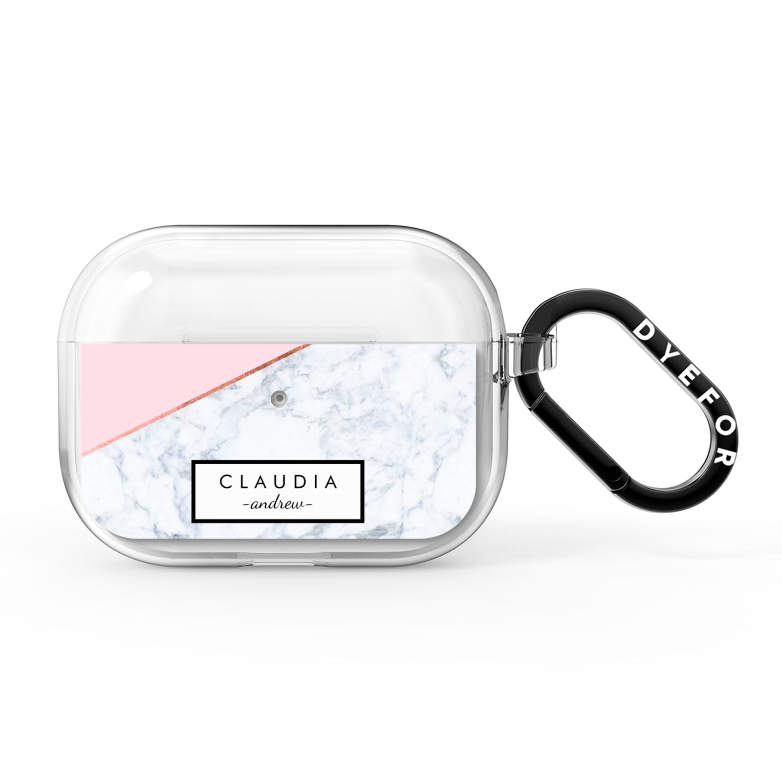 Personalised Pink With Marble Initials Name AirPods Pro Clear Case