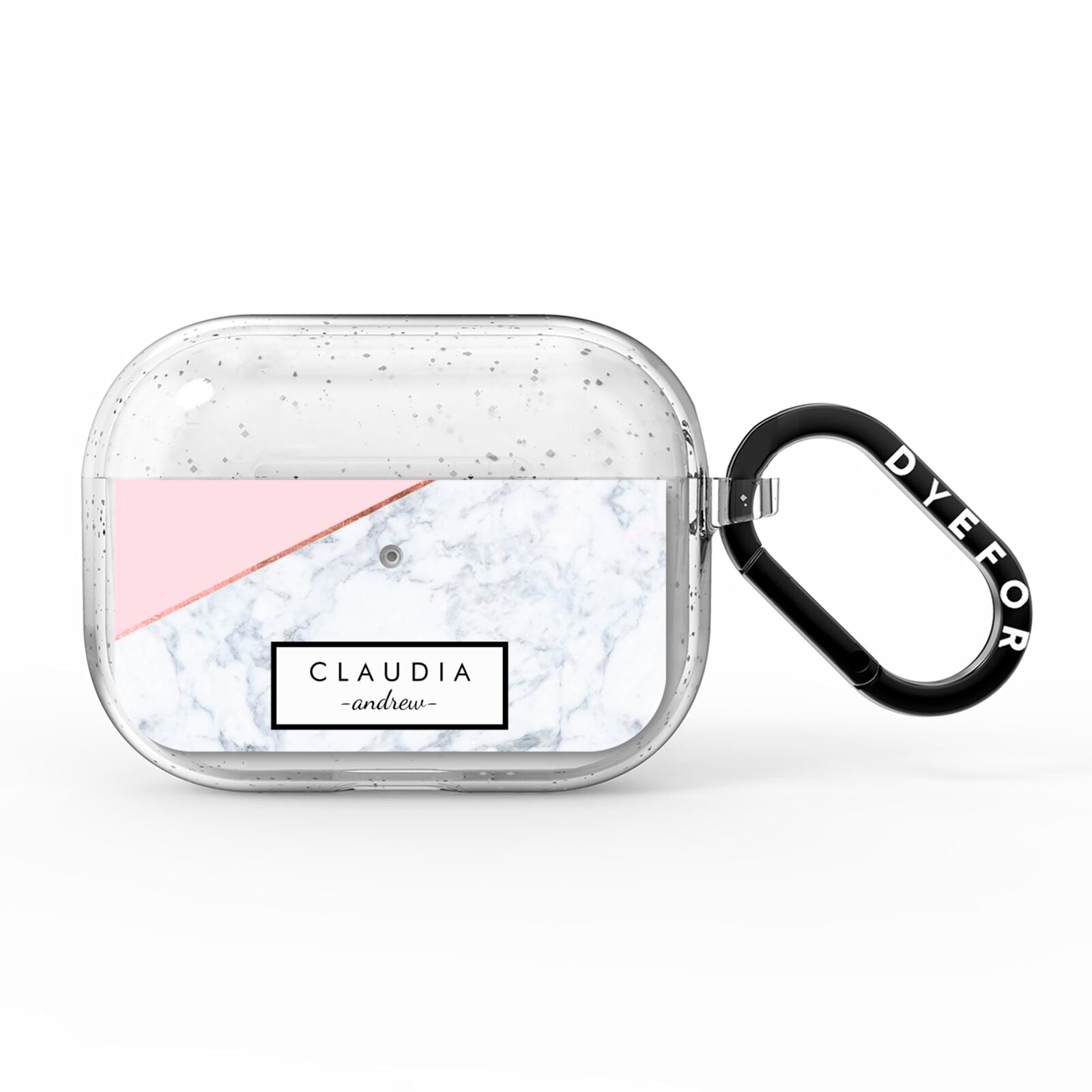 Personalised Pink With Marble Initials Name AirPods Pro Glitter Case