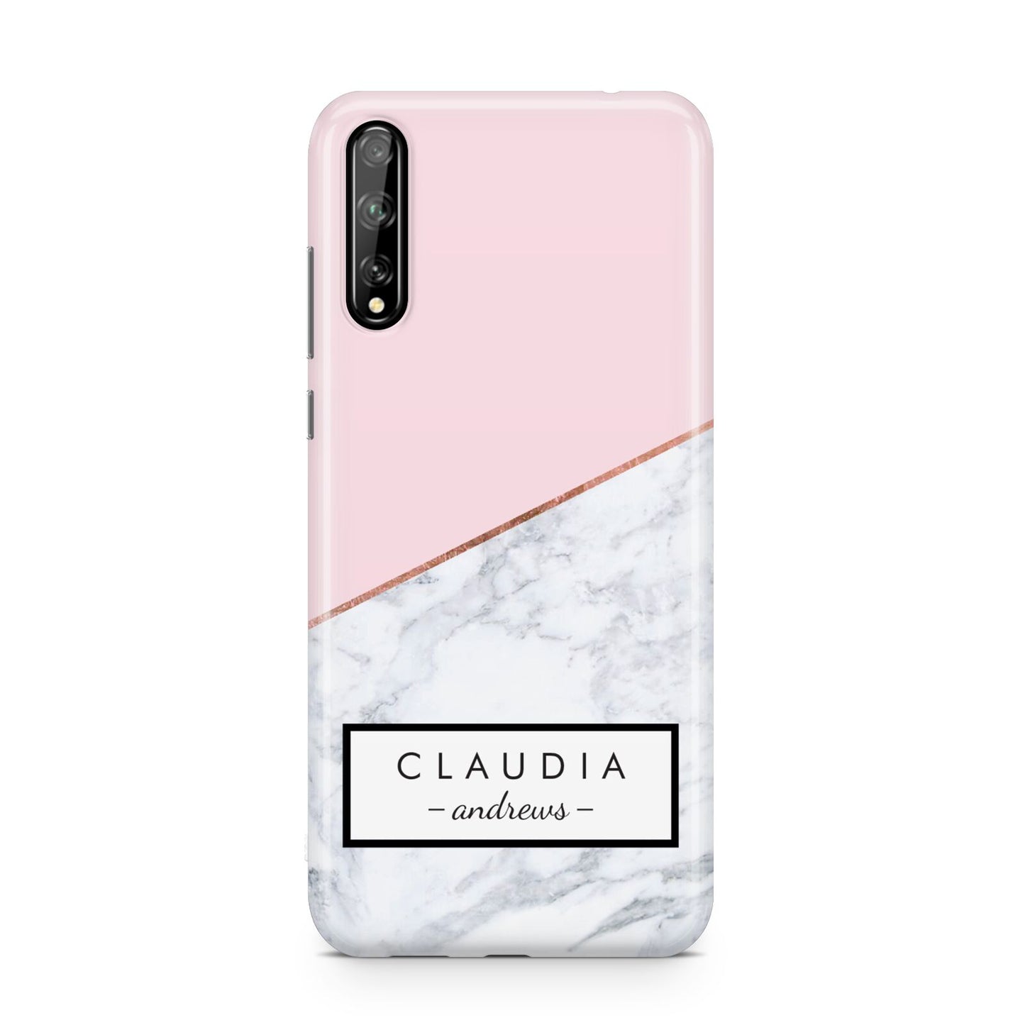 Personalised Pink With Marble Initials Name Huawei Enjoy 10s Phone Case