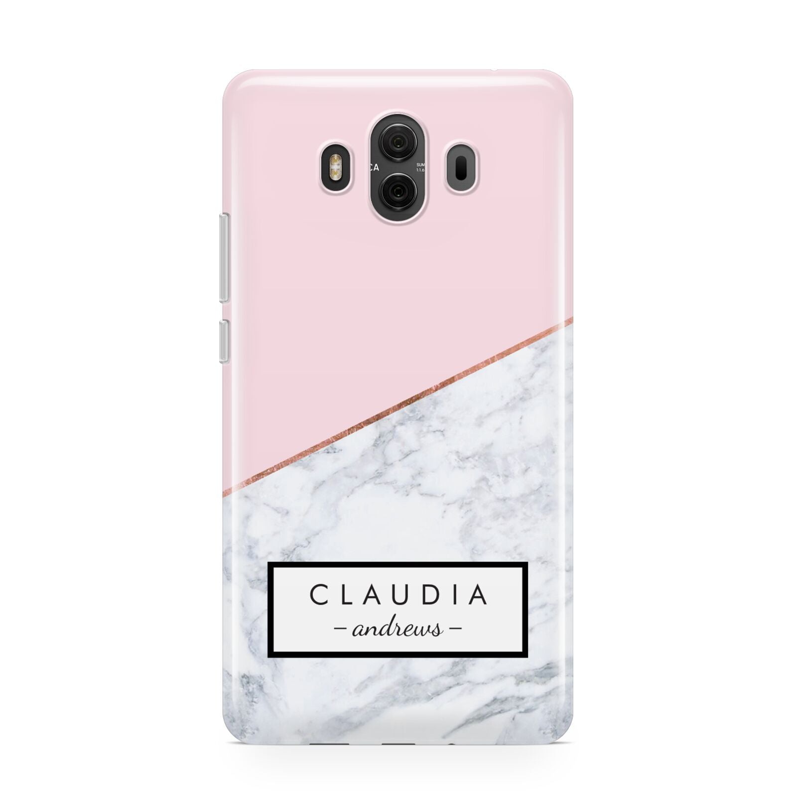 Personalised Pink With Marble Initials Name Huawei Mate 10 Protective Phone Case