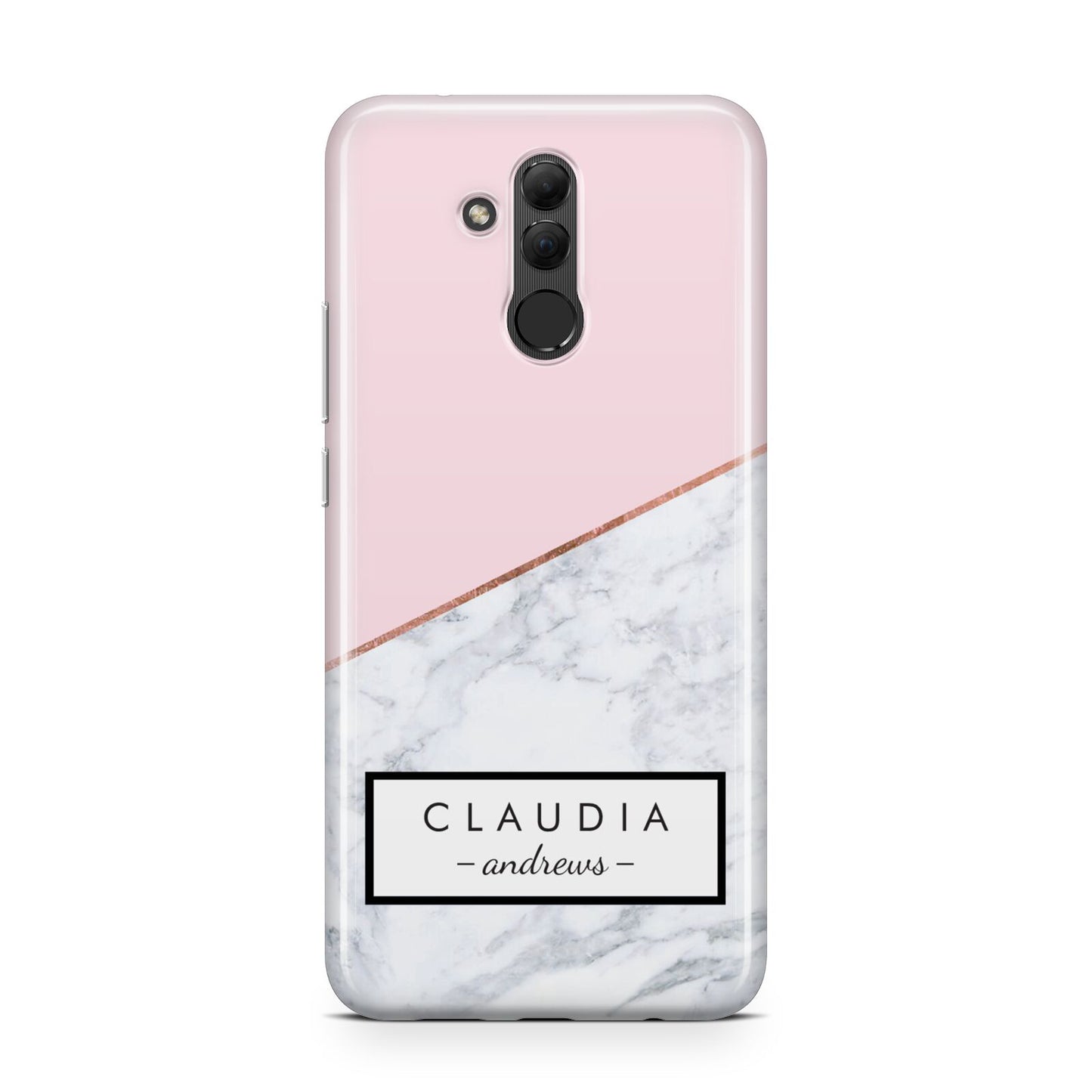 Personalised Pink With Marble Initials Name Huawei Mate 20 Lite