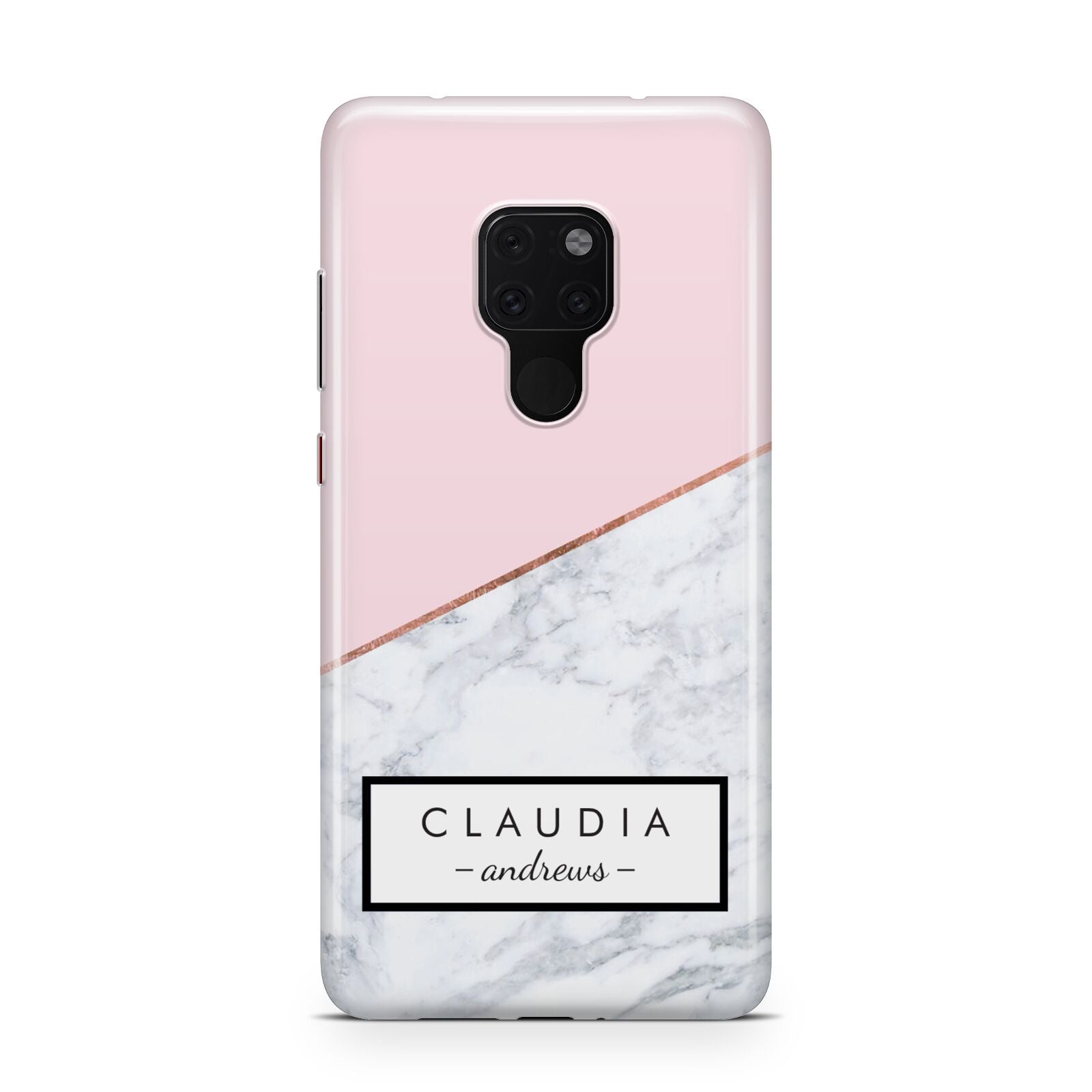 Personalised Pink With Marble Initials Name Huawei Mate 20 Phone Case