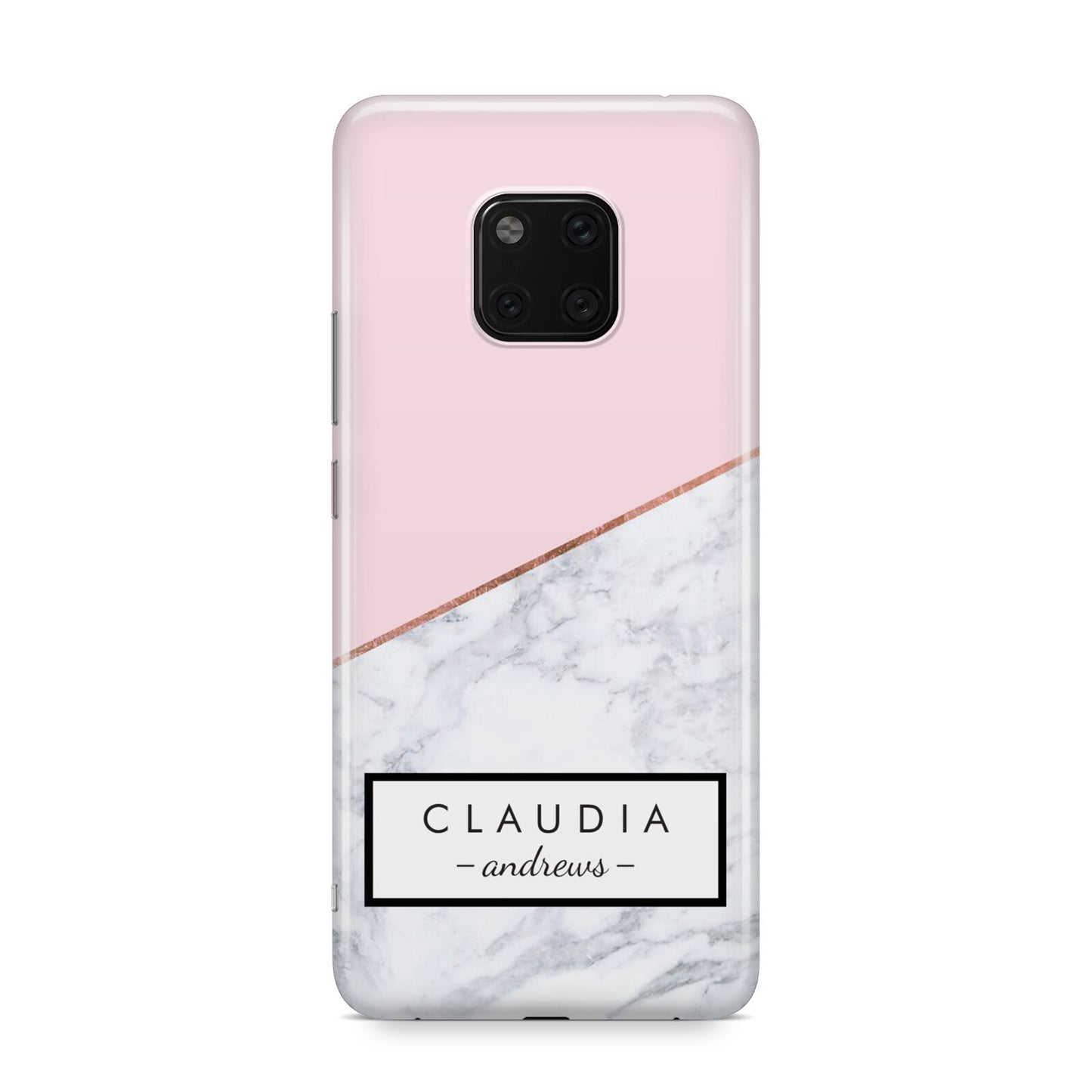 Personalised Pink With Marble Initials Name Huawei Mate 20 Pro Phone Case