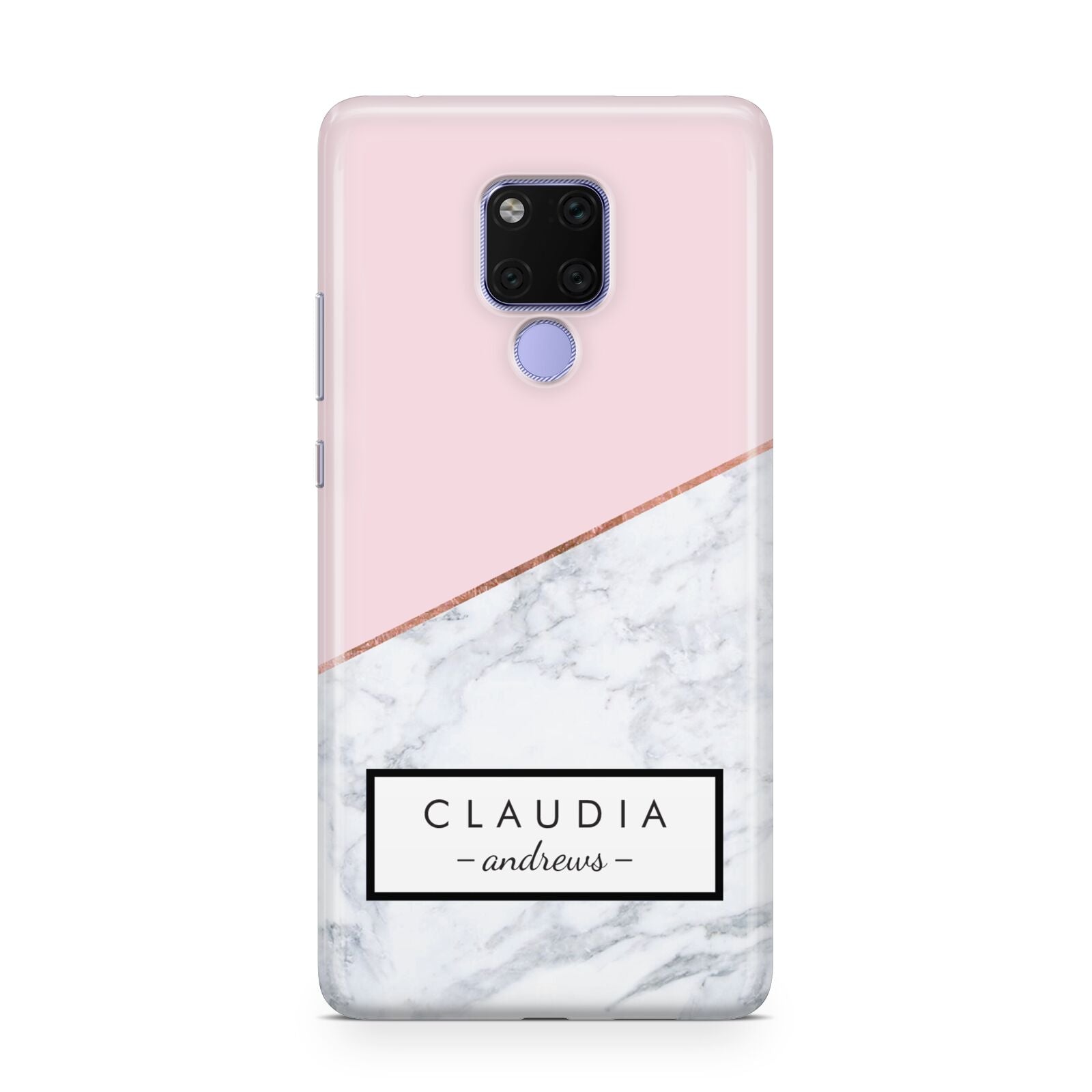 Personalised Pink With Marble Initials Name Huawei Mate 20X Phone Case