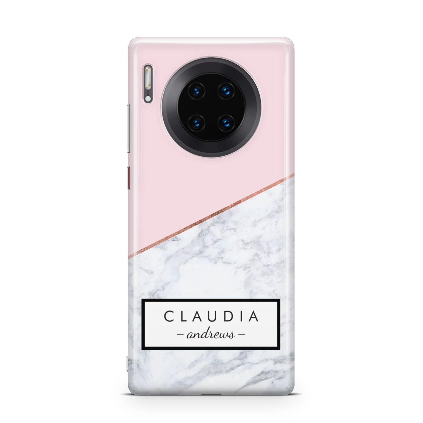 Personalised Pink With Marble Initials Name Huawei Mate 30 Pro Phone Case