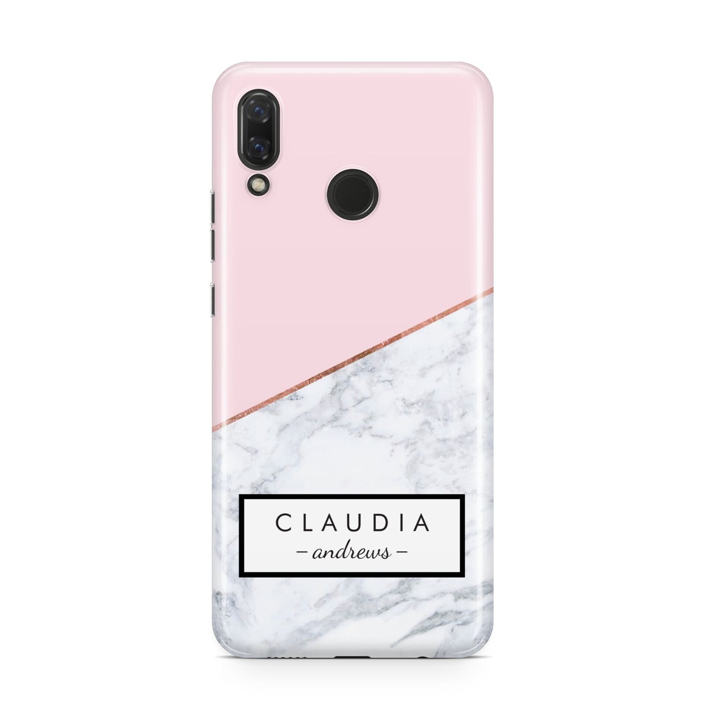 Personalised Pink With Marble Initials Name Huawei Nova 3 Phone Case