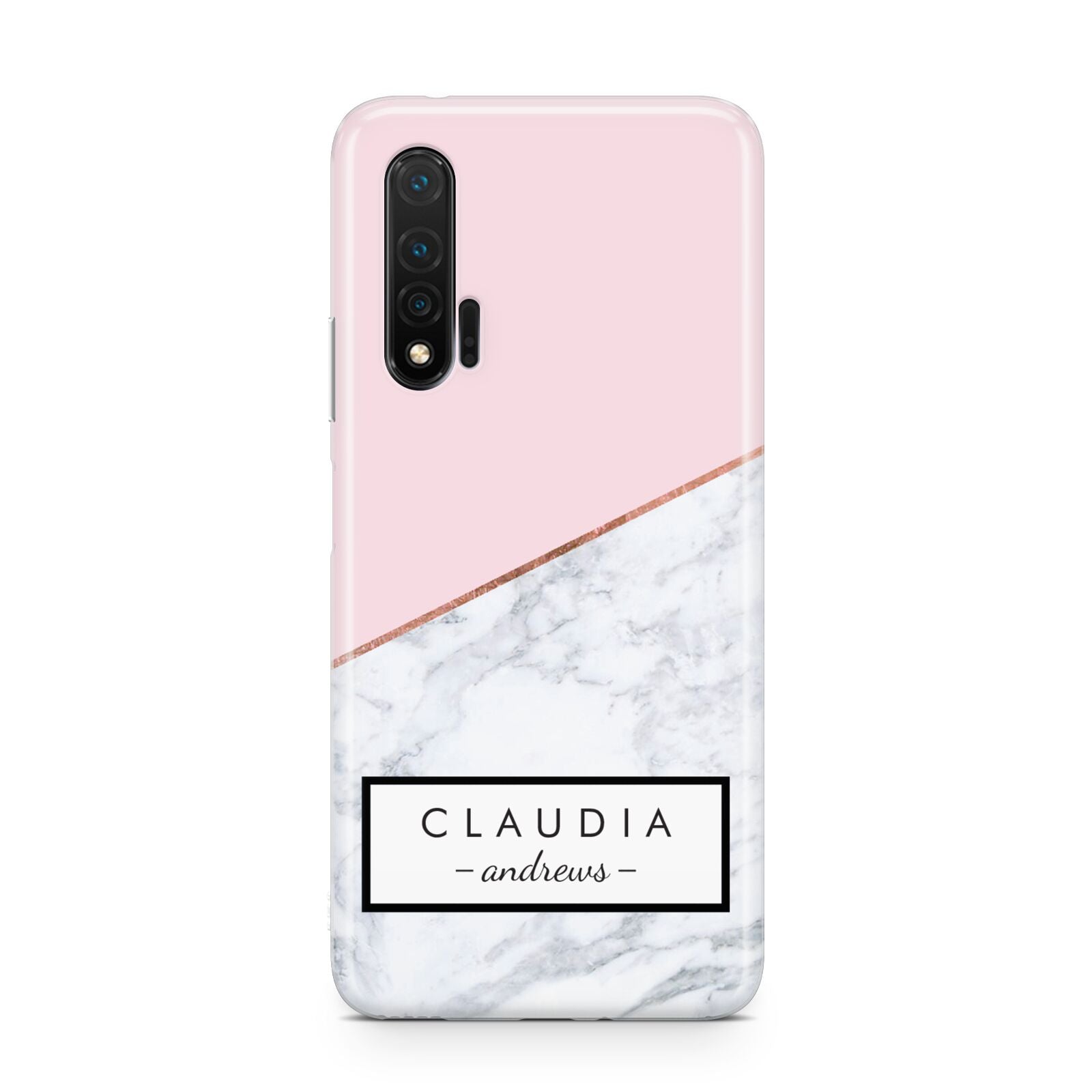 Personalised Pink With Marble Initials Name Huawei Nova 6 Phone Case