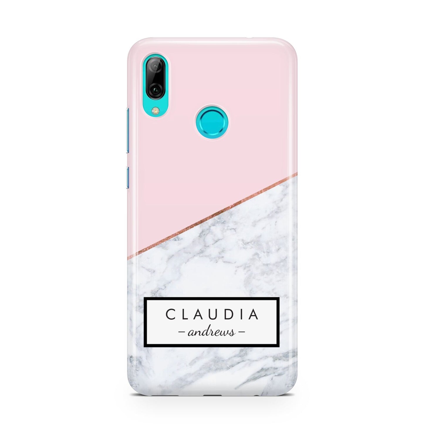 Personalised Pink With Marble Initials Name Huawei P Smart 2019 Case