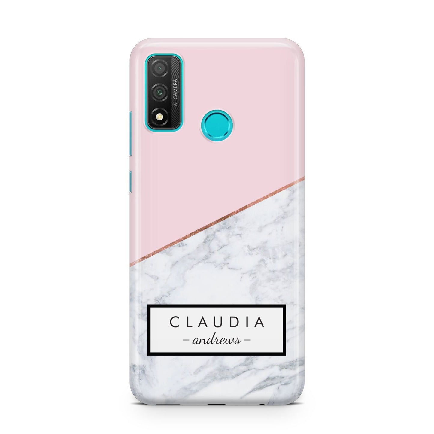 Personalised Pink With Marble Initials Name Huawei P Smart 2020