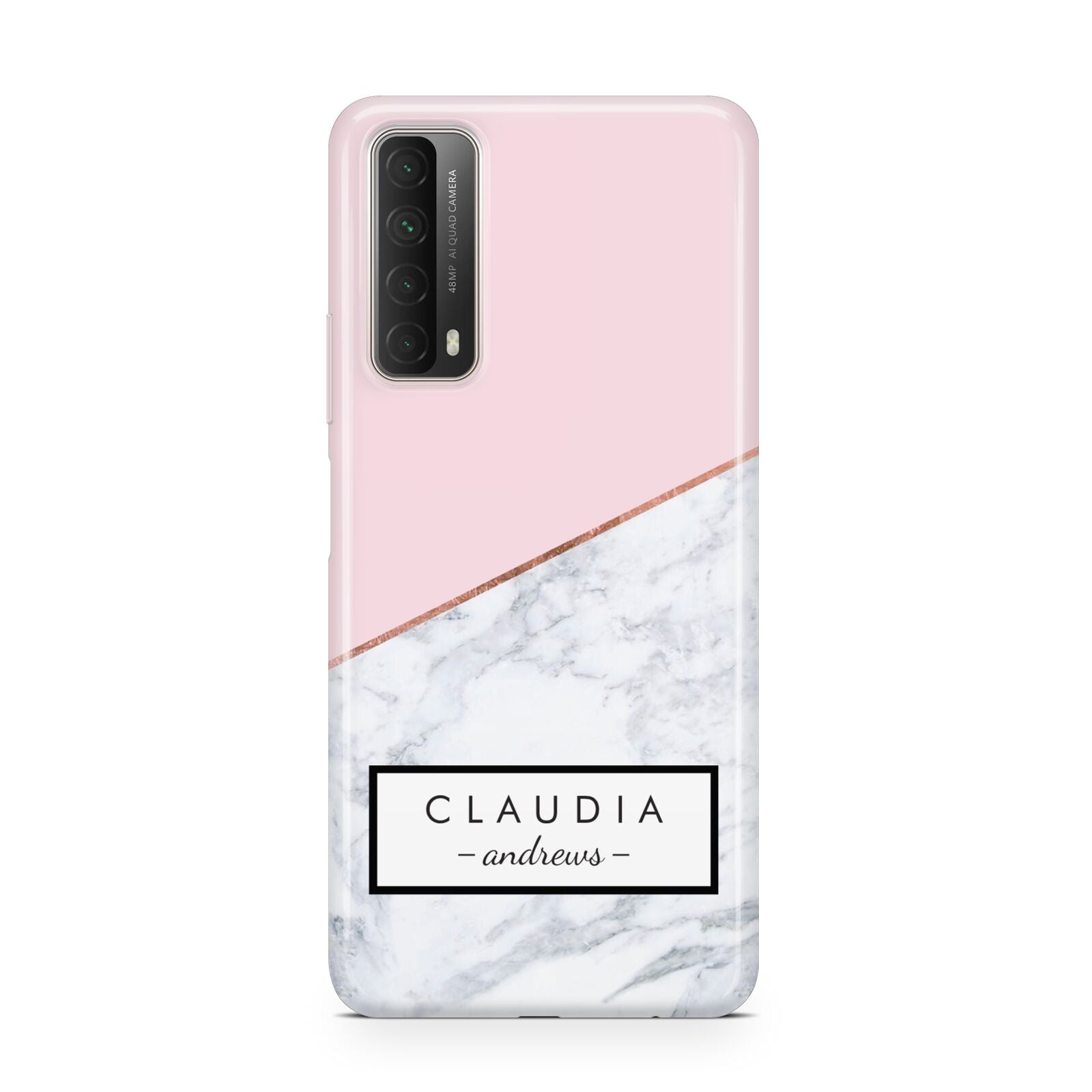 Personalised Pink With Marble Initials Name Huawei P Smart 2021