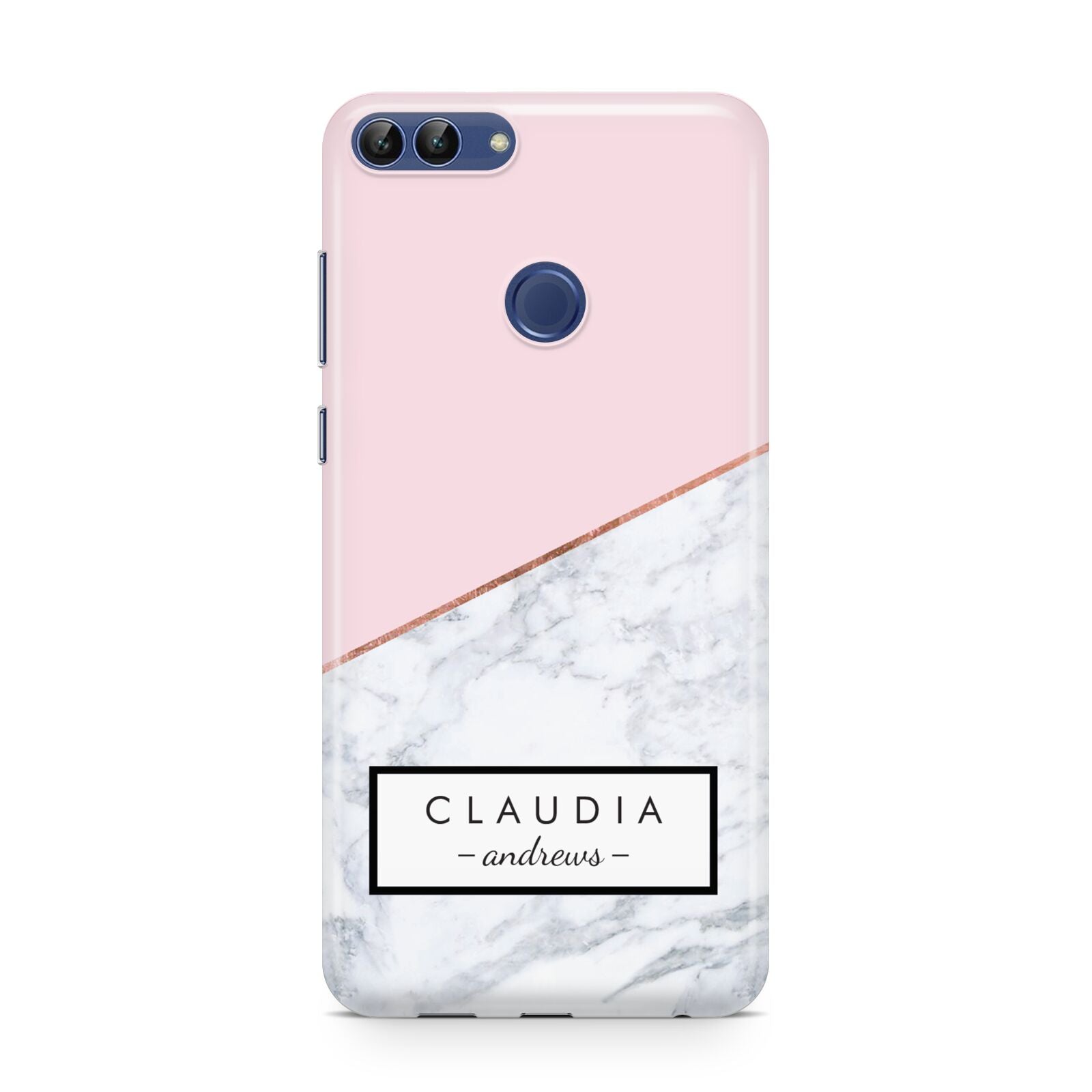 Personalised Pink With Marble Initials Name Huawei P Smart Case