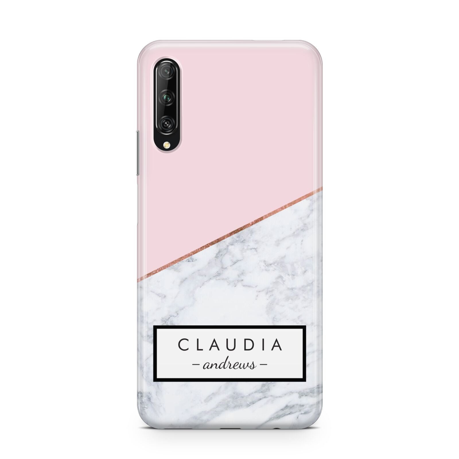 Personalised Pink With Marble Initials Name Huawei P Smart Pro 2019