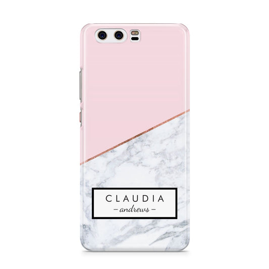Personalised Pink With Marble Initials Name Huawei P10 Phone Case