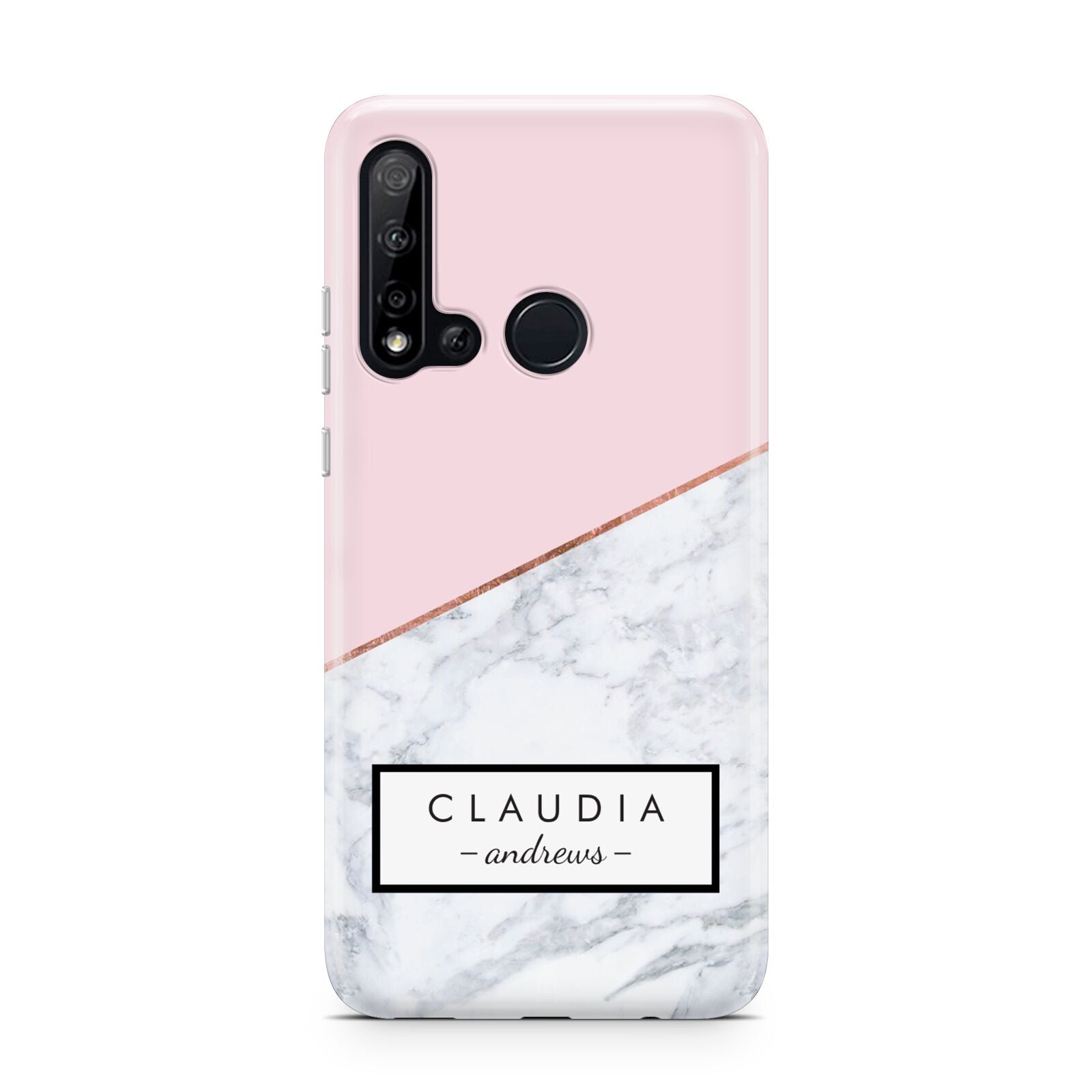 Personalised Pink With Marble Initials Name Huawei P20 Lite 5G Phone Case