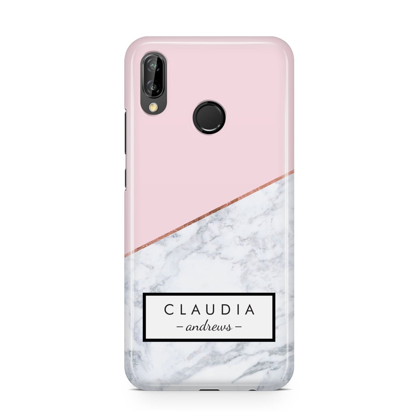 Personalised Pink With Marble Initials Name Huawei P20 Lite Phone Case