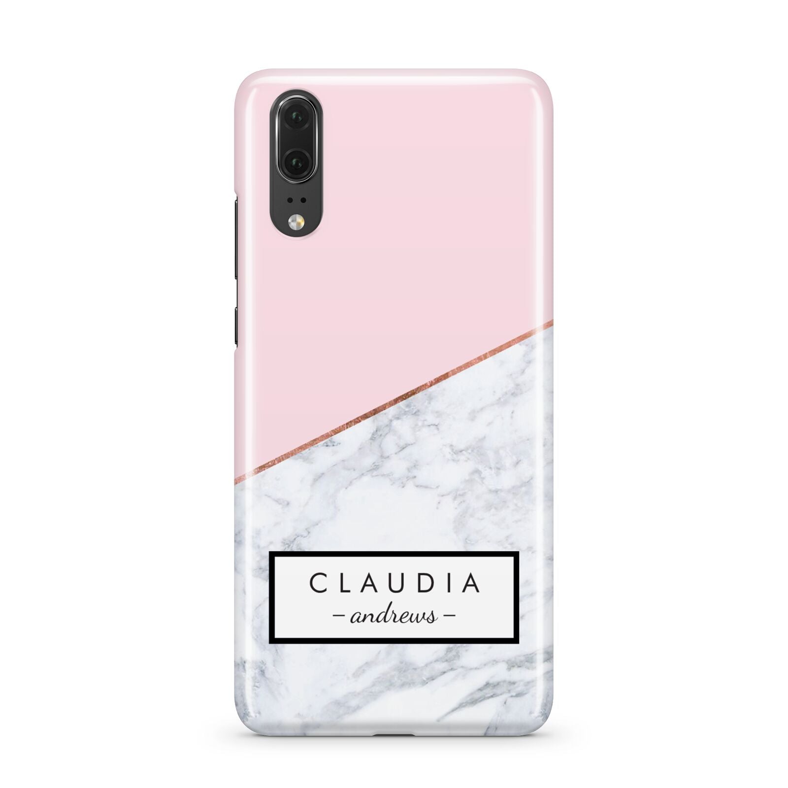 Personalised Pink With Marble Initials Name Huawei P20 Phone Case