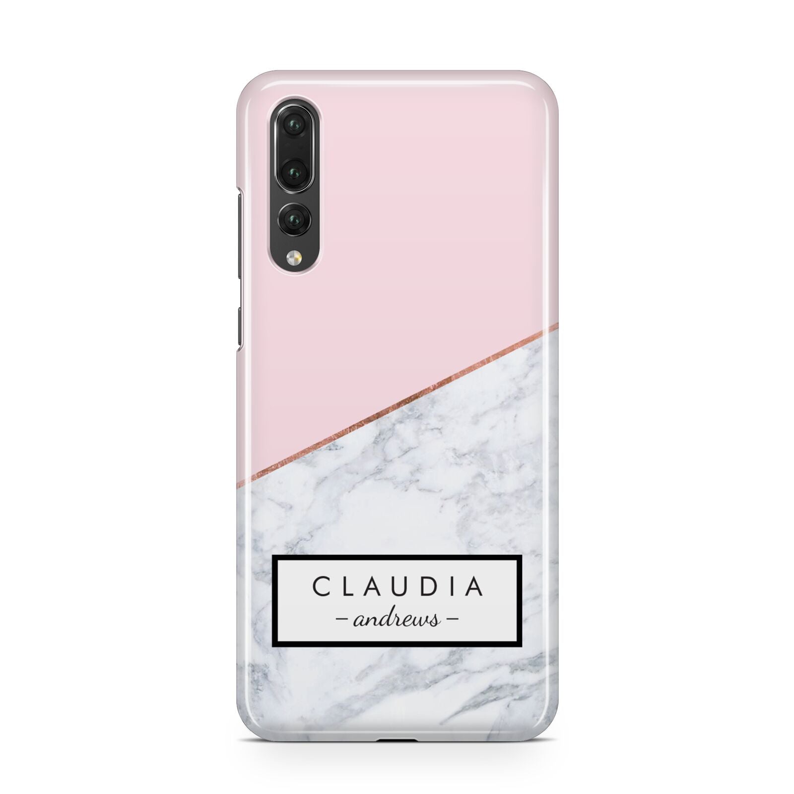 Personalised Pink With Marble Initials Name Huawei P20 Pro Phone Case