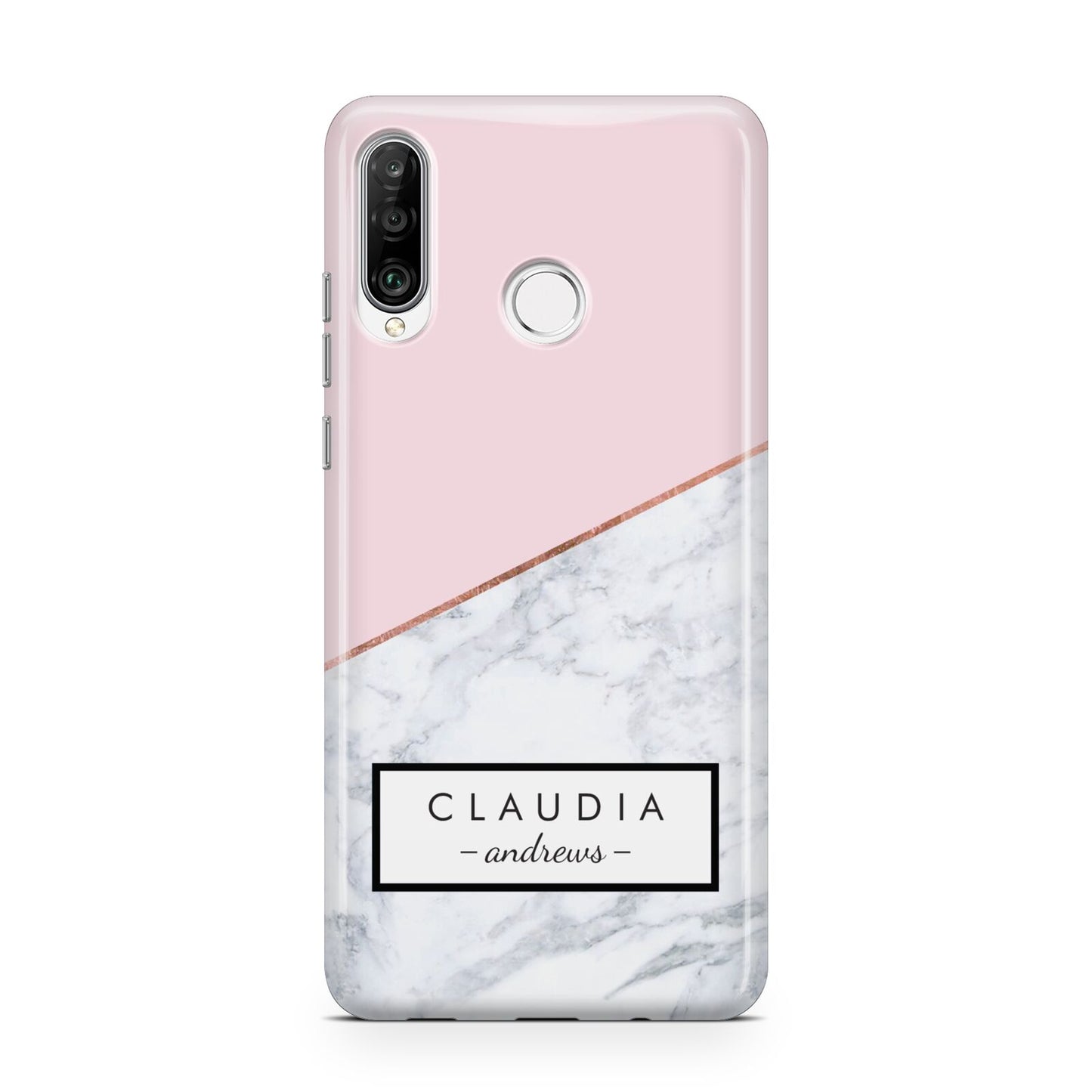 Personalised Pink With Marble Initials Name Huawei P30 Lite Phone Case