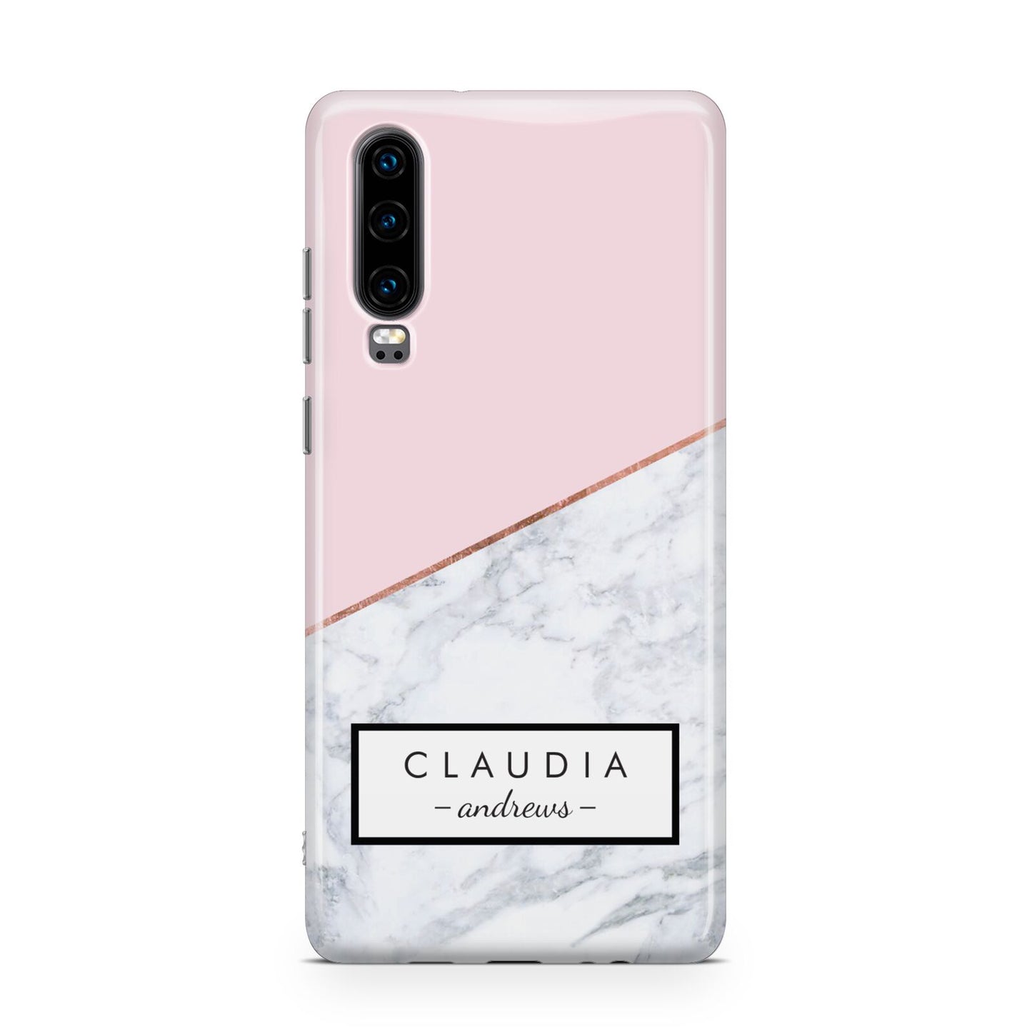 Personalised Pink With Marble Initials Name Huawei P30 Phone Case