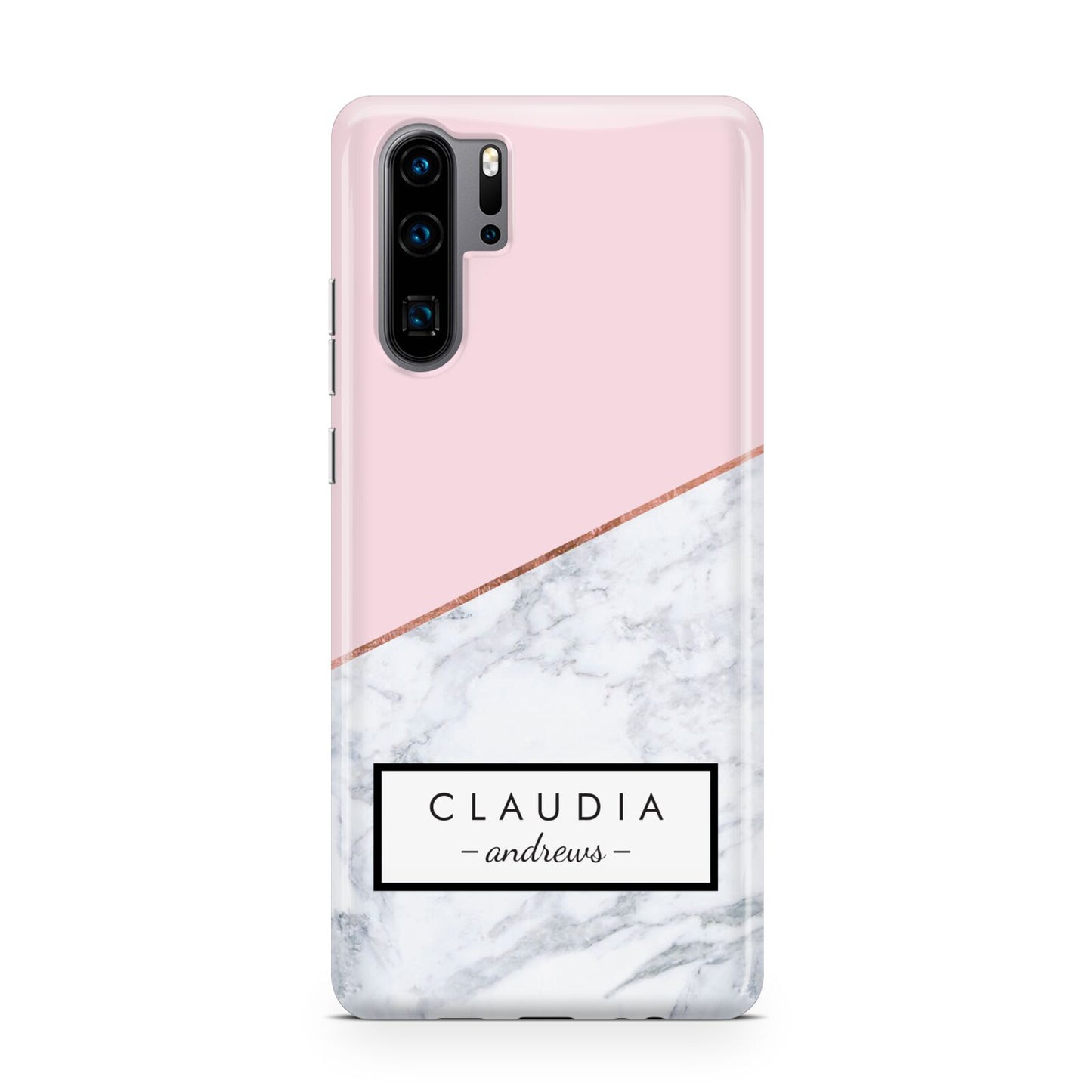 Personalised Pink With Marble Initials Name Huawei P30 Pro Phone Case