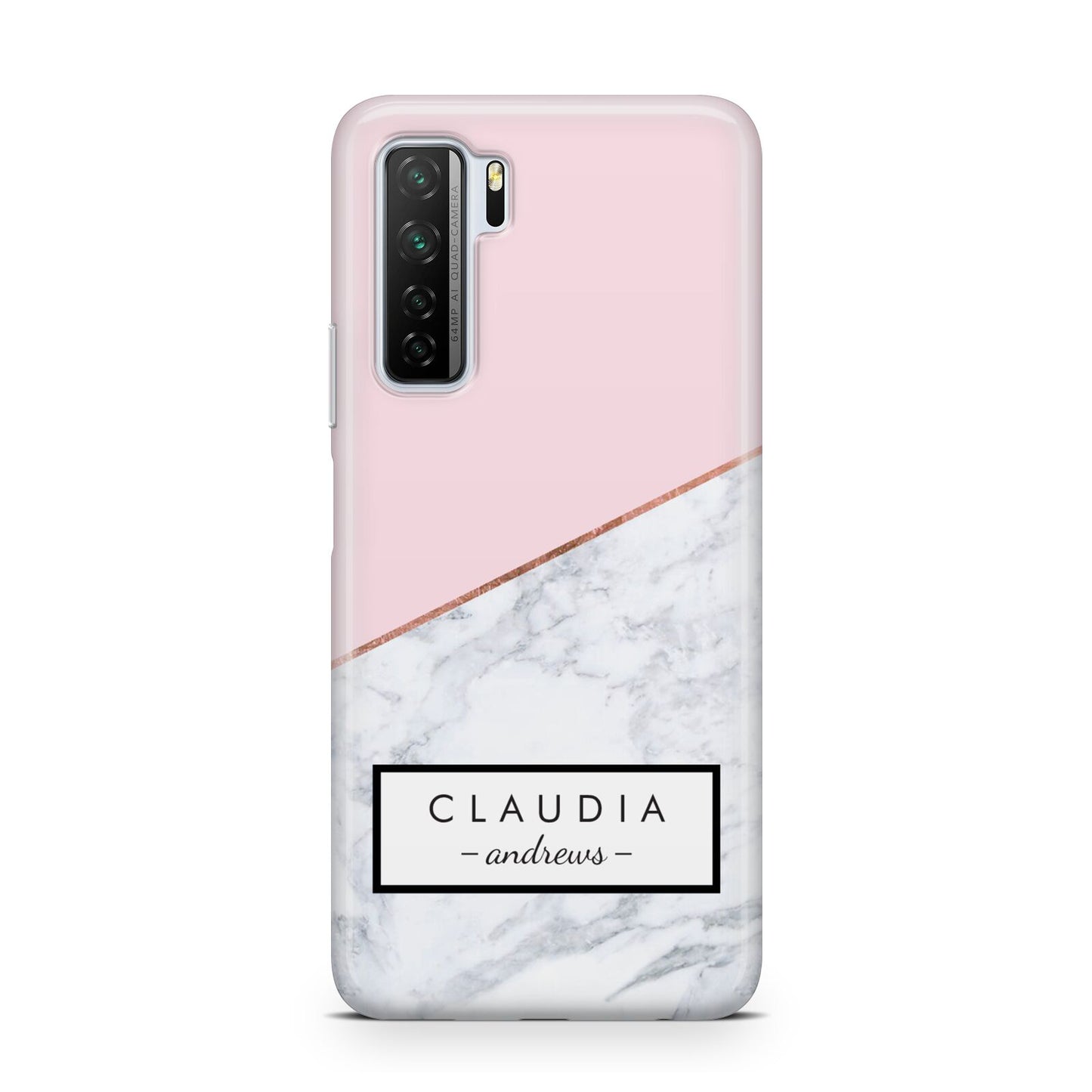 Personalised Pink With Marble Initials Name Huawei P40 Lite 5G Phone Case