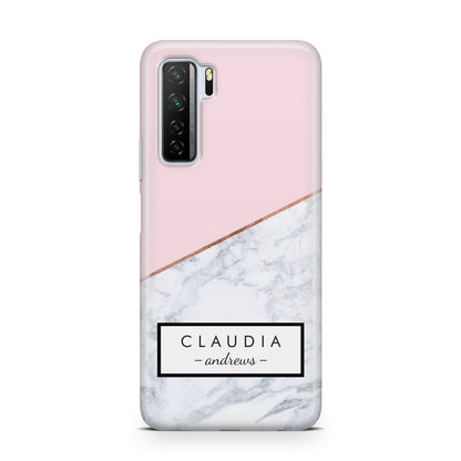 Personalised Pink With Marble Initials Name Huawei P40 Lite 5G Phone Case