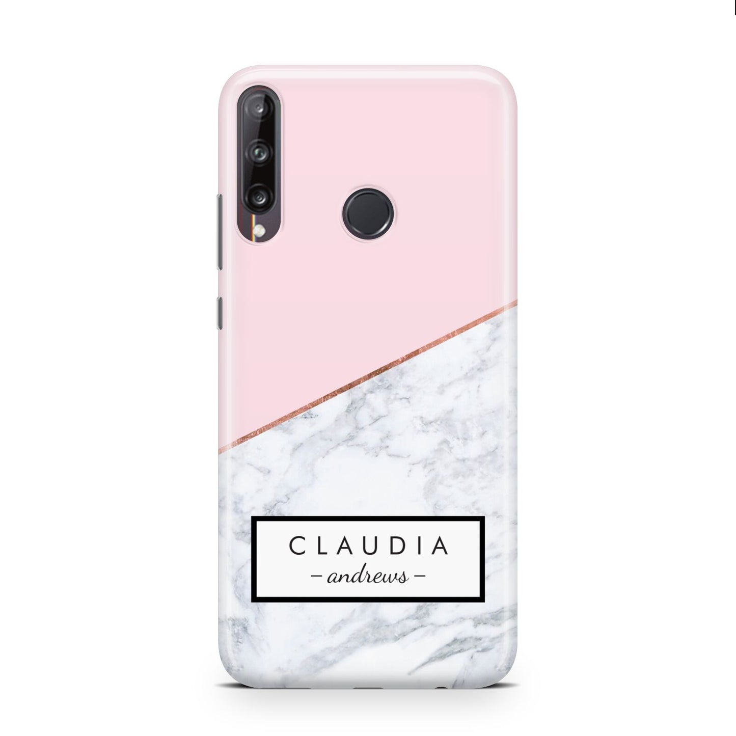 Personalised Pink With Marble Initials Name Huawei P40 Lite E Phone Case