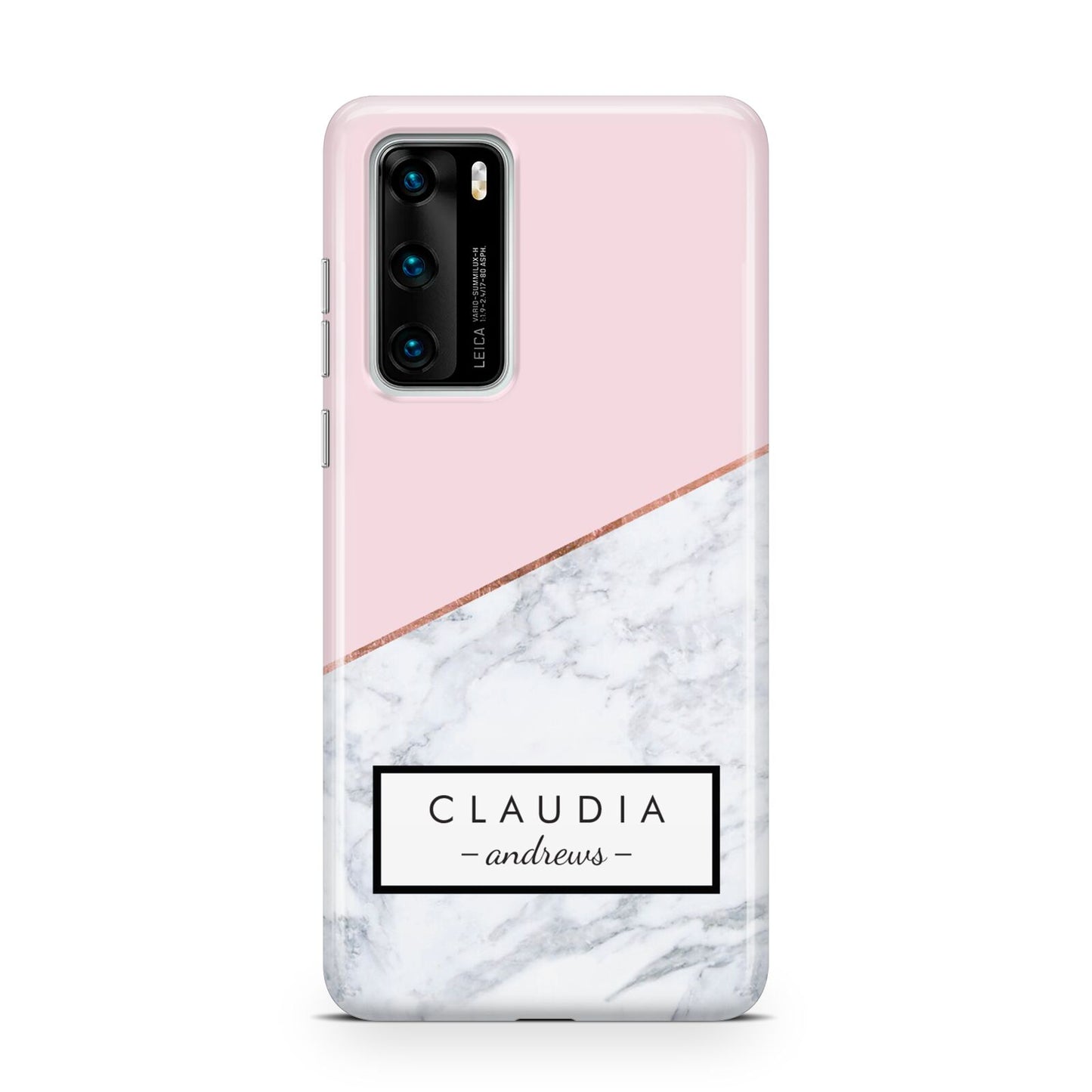 Personalised Pink With Marble Initials Name Huawei P40 Phone Case