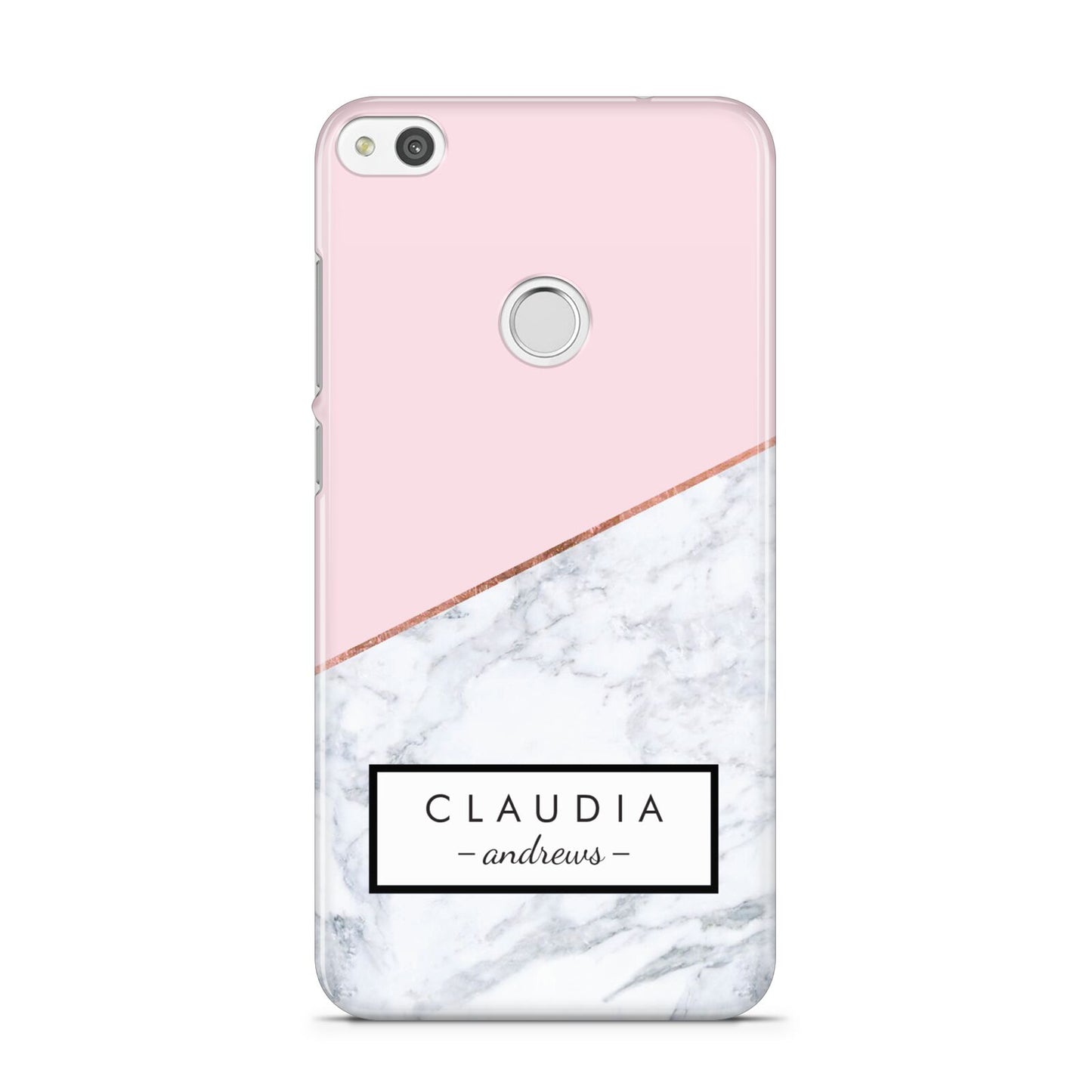 Personalised Pink With Marble Initials Name Huawei P8 Lite Case