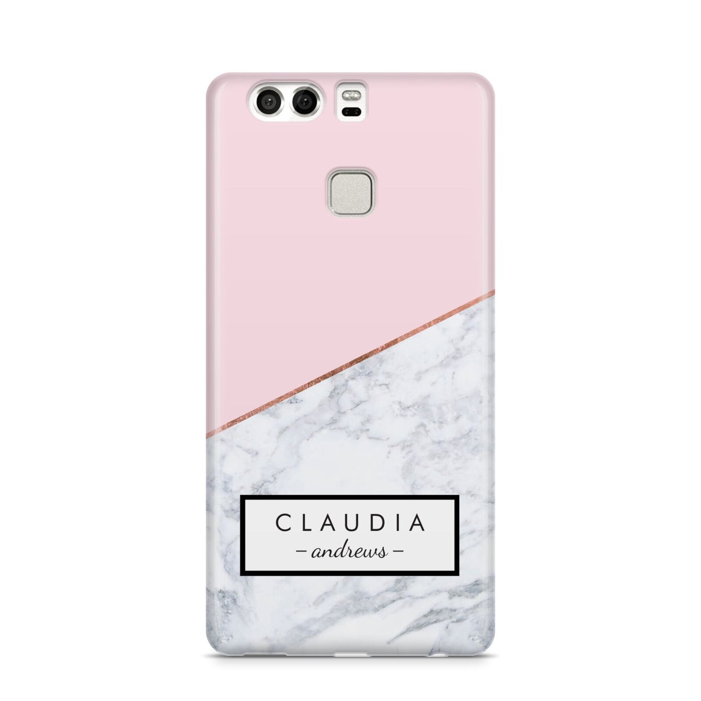 Personalised Pink With Marble Initials Name Huawei P9 Case