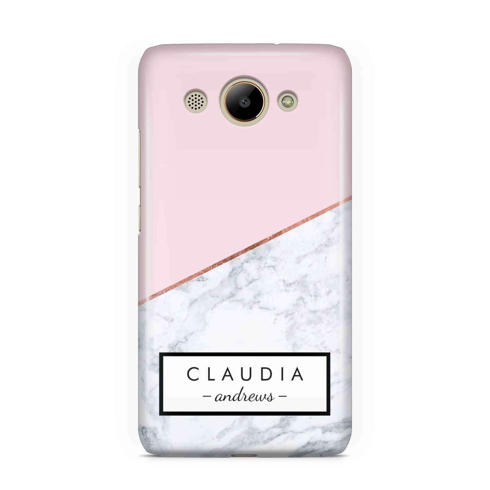 Personalised Pink With Marble Initials Name Huawei Y3 2017