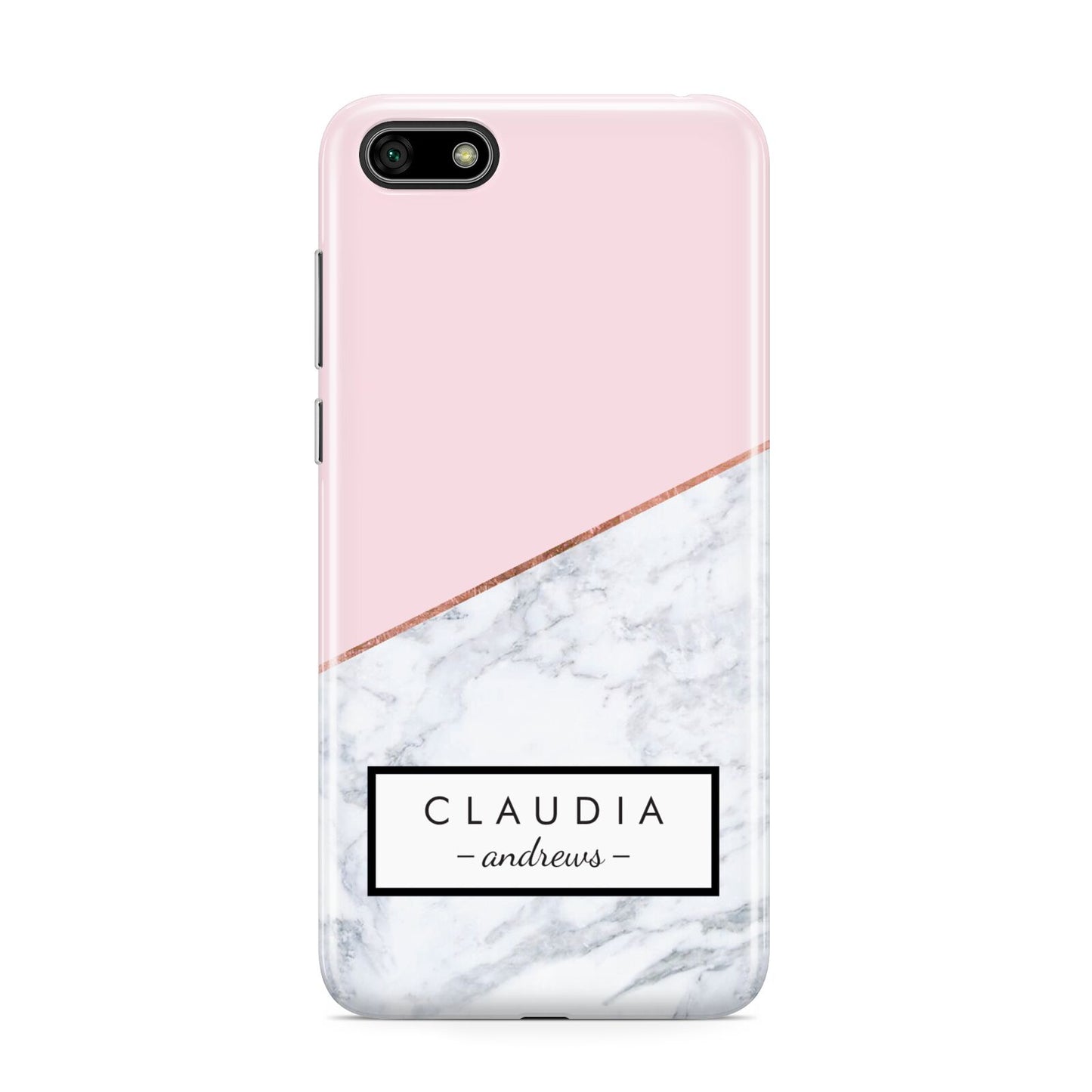 Personalised Pink With Marble Initials Name Huawei Y5 Prime 2018 Phone Case