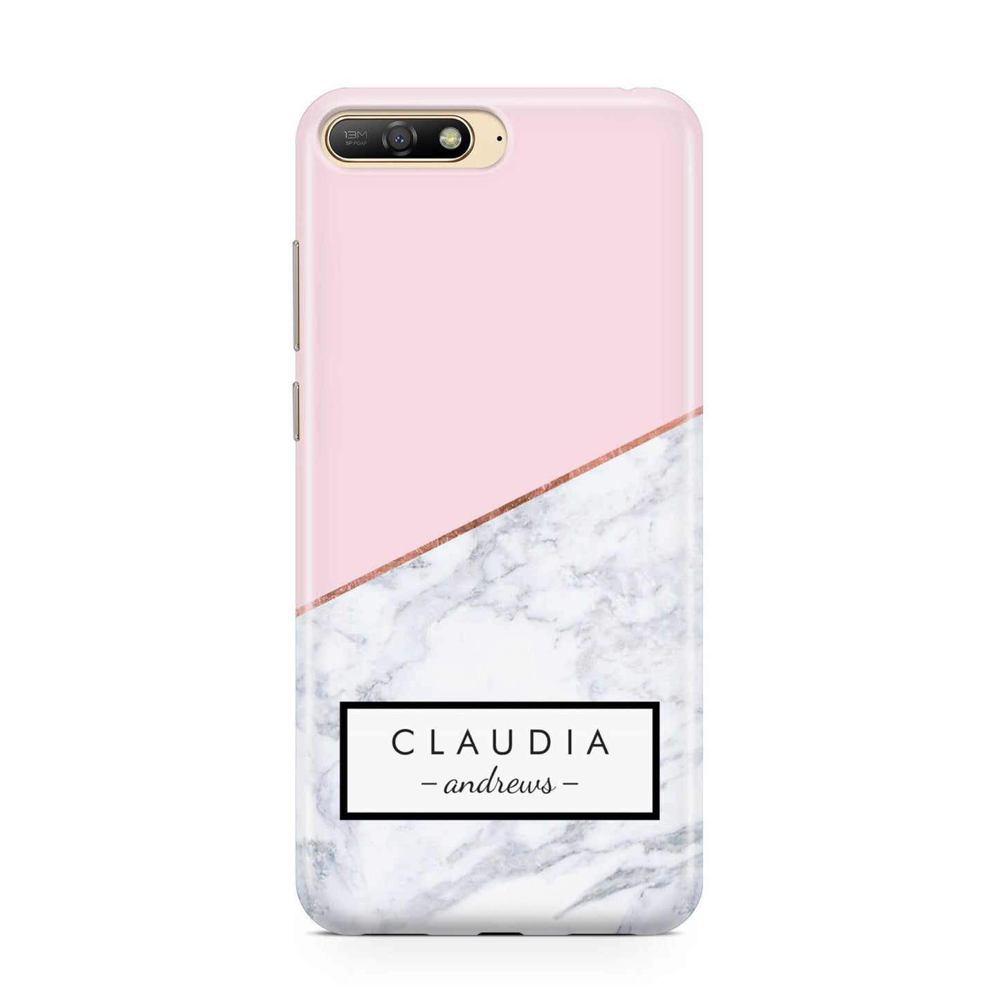 Personalised Pink With Marble Initials Name Huawei Y6 2018