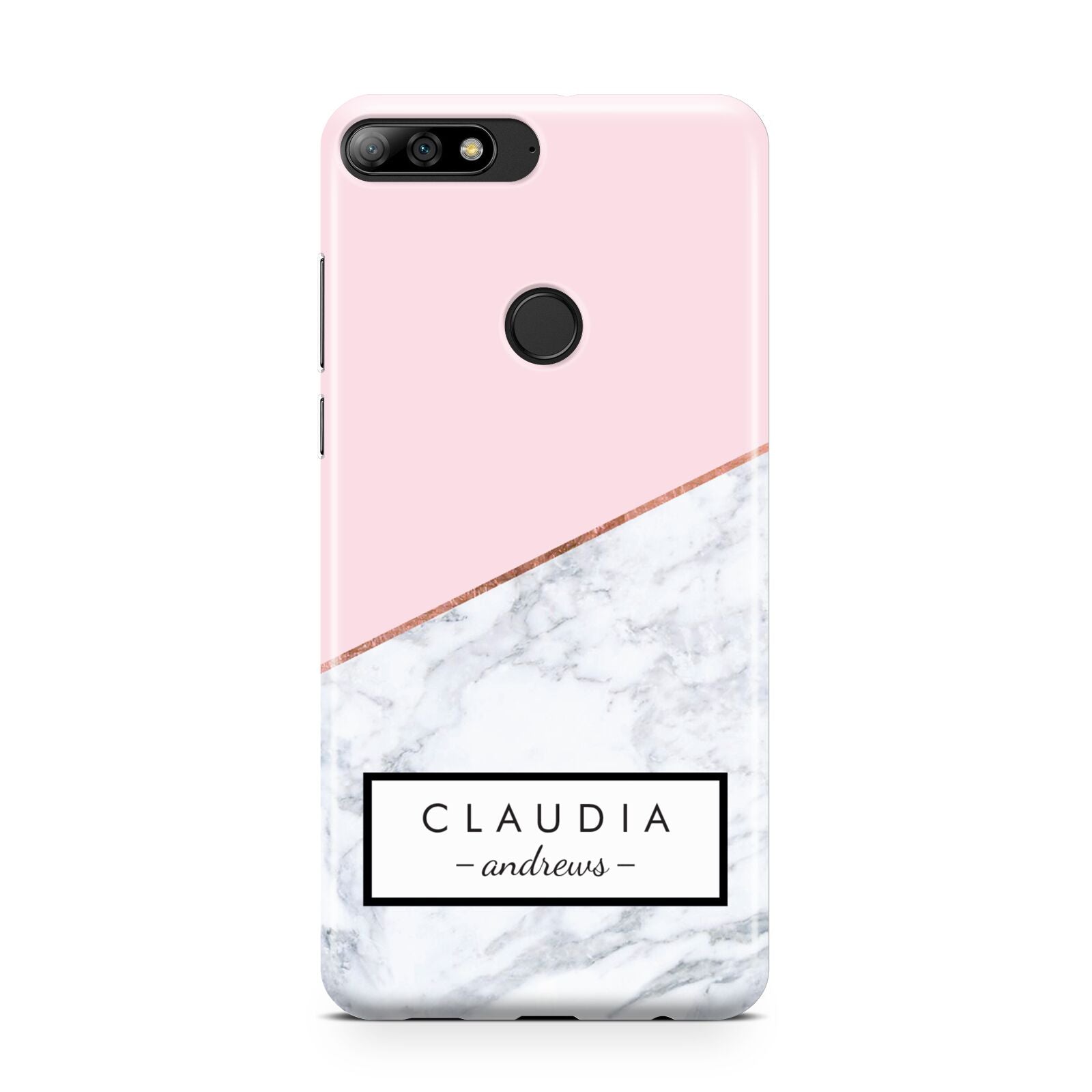 Personalised Pink With Marble Initials Name Huawei Y7 2018