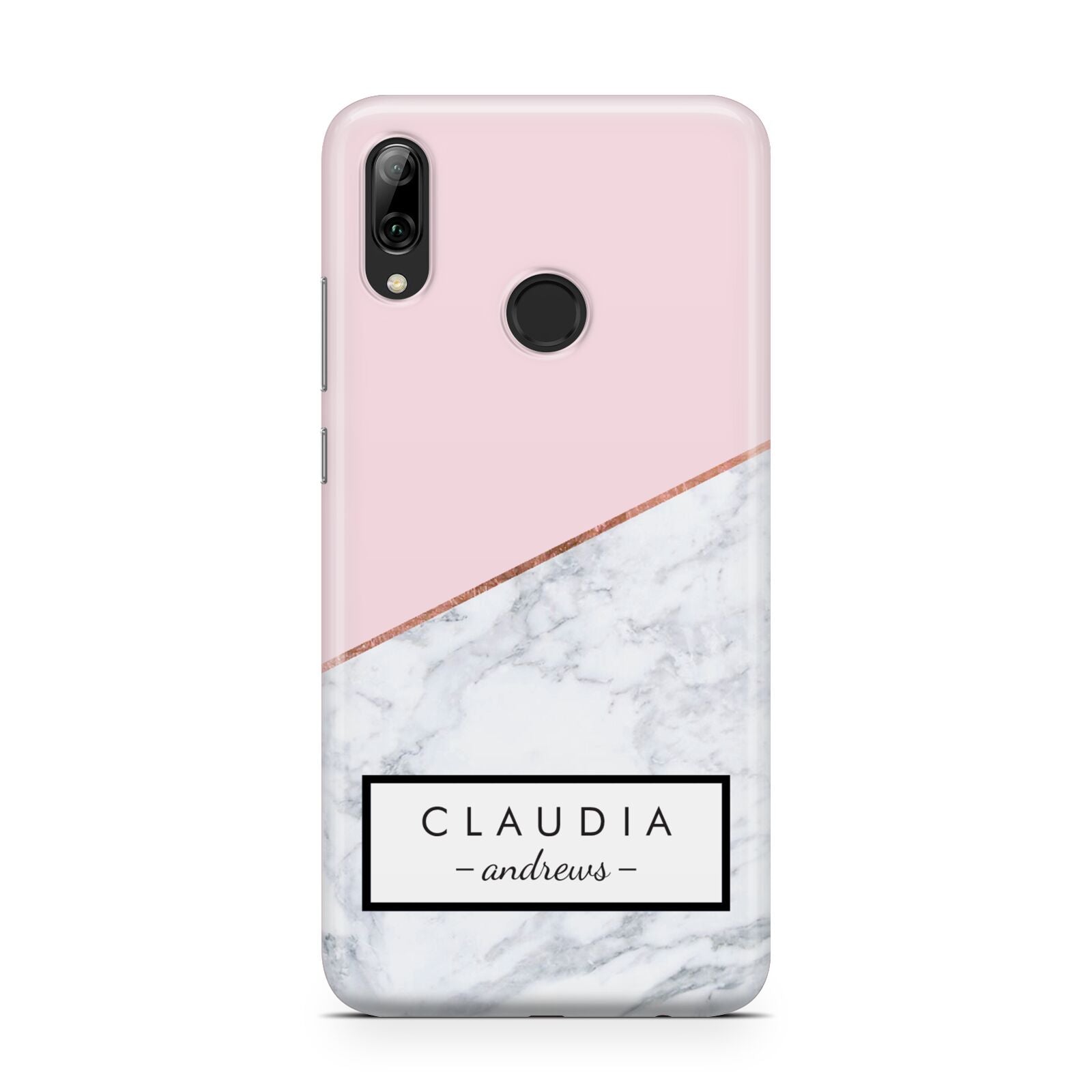 Personalised Pink With Marble Initials Name Huawei Y7 2019