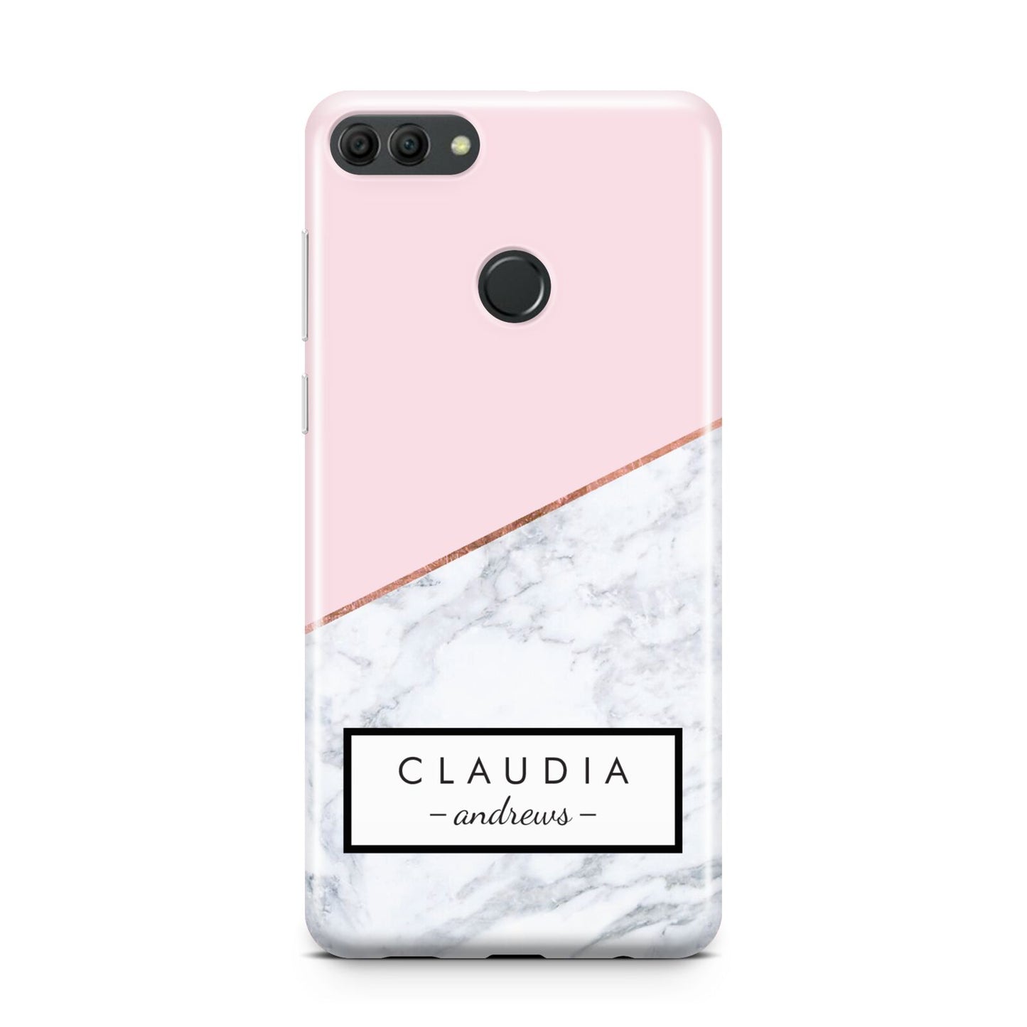 Personalised Pink With Marble Initials Name Huawei Y9 2018