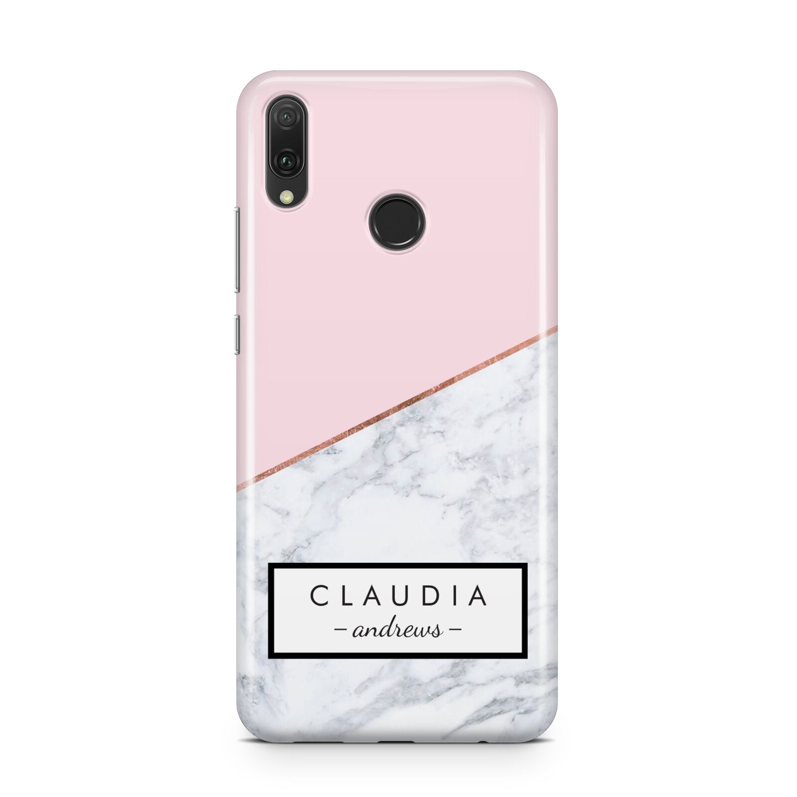 Personalised Pink With Marble Initials Name Huawei Y9 2019