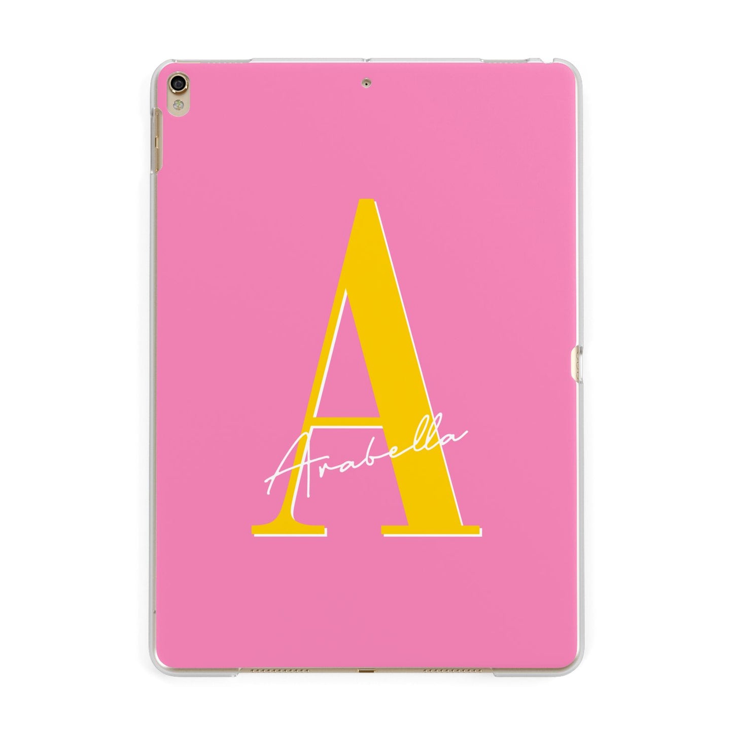 Personalised Pink Yellow Initial Apple iPad Gold Case