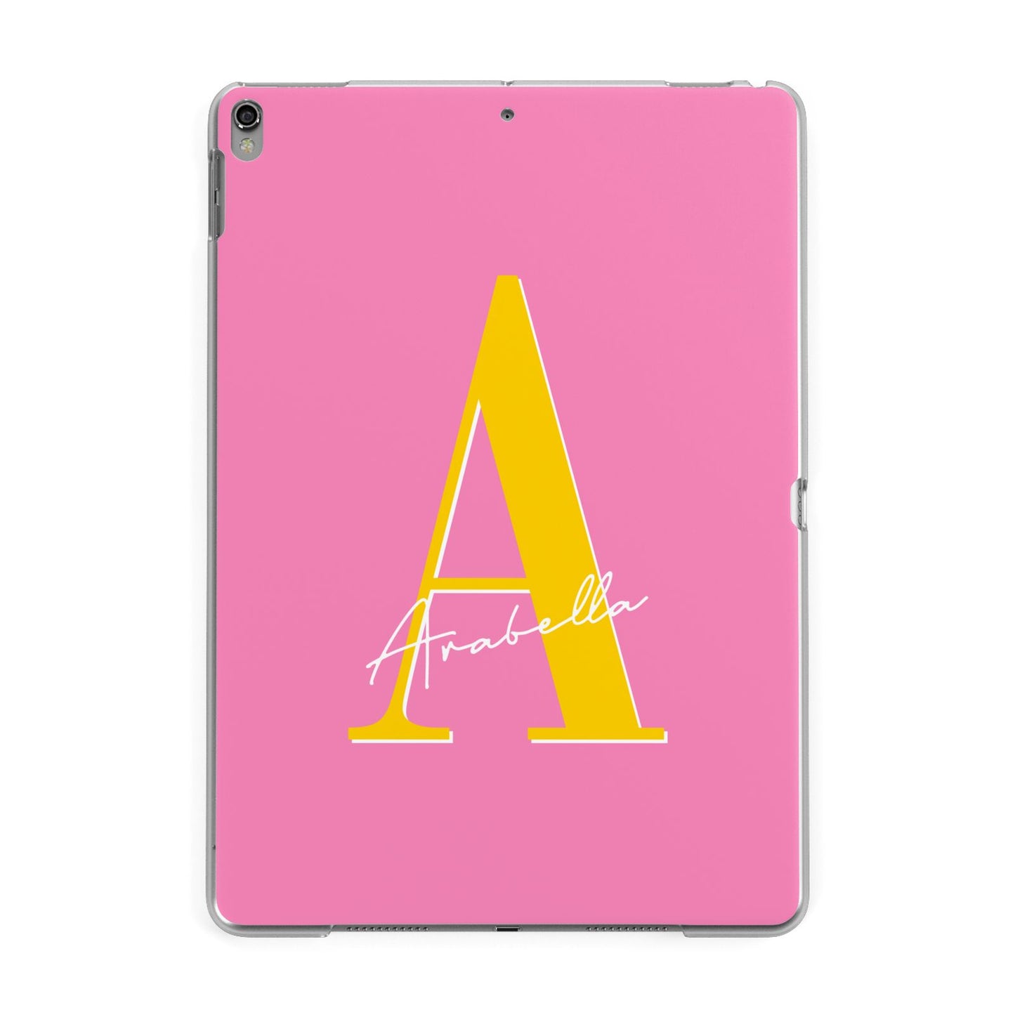 Personalised Pink Yellow Initial Apple iPad Grey Case