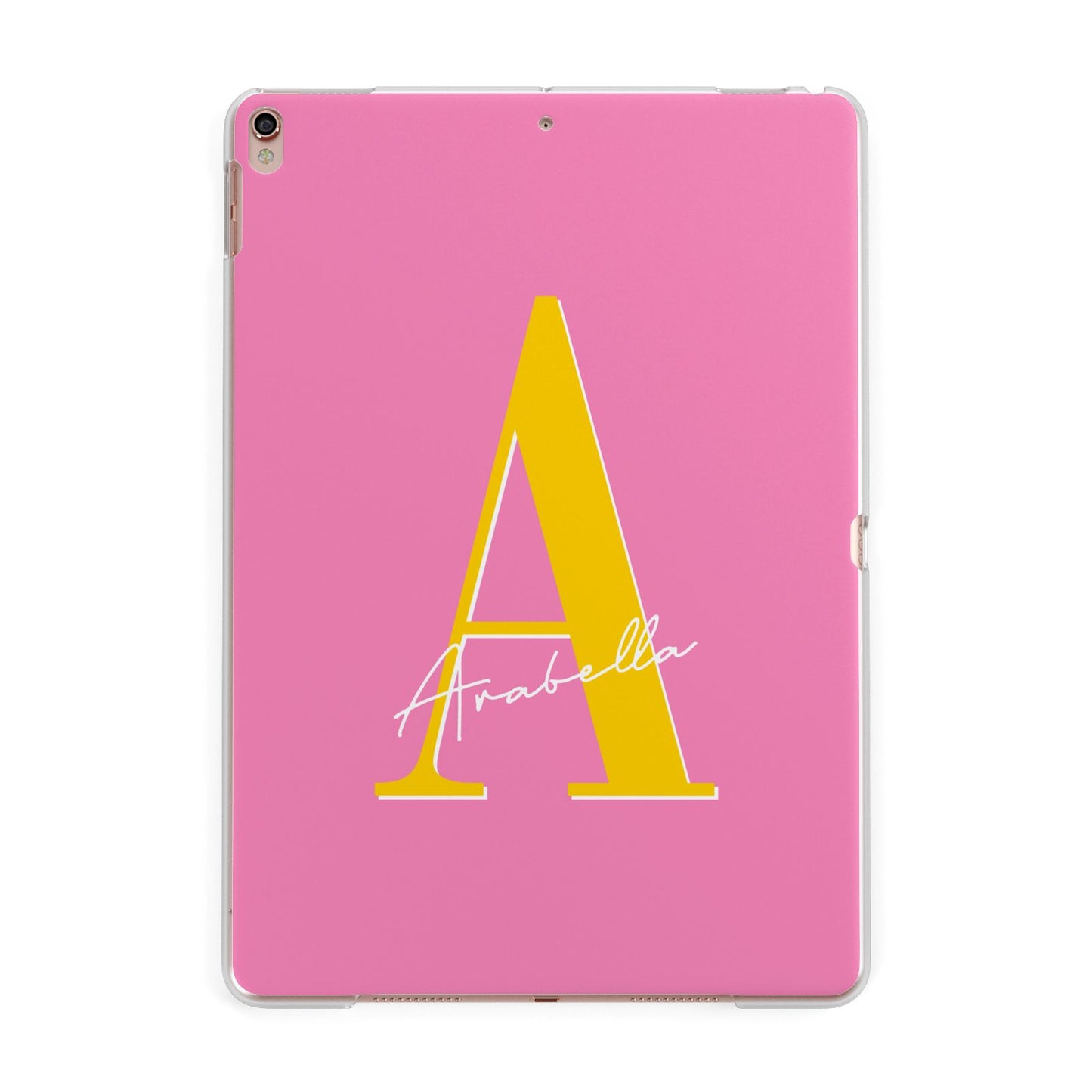 Personalised Pink Yellow Initial Apple iPad Rose Gold Case