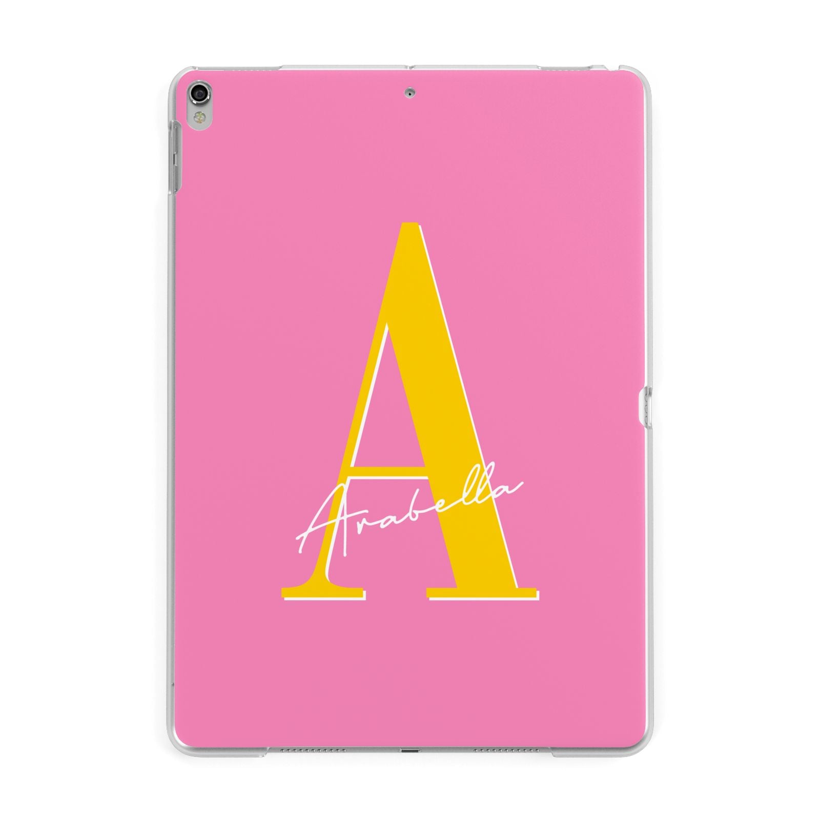 Personalised Pink Yellow Initial Apple iPad Silver Case