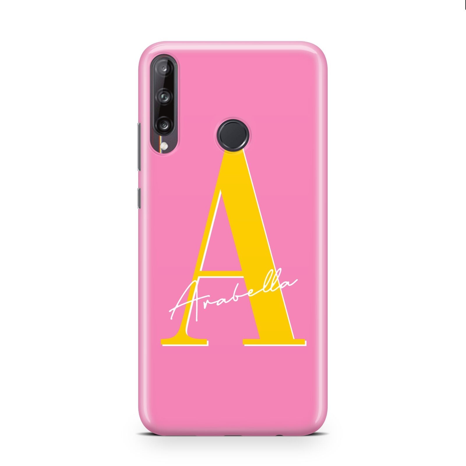 Personalised Pink Yellow Initial Huawei P40 Lite E Phone Case