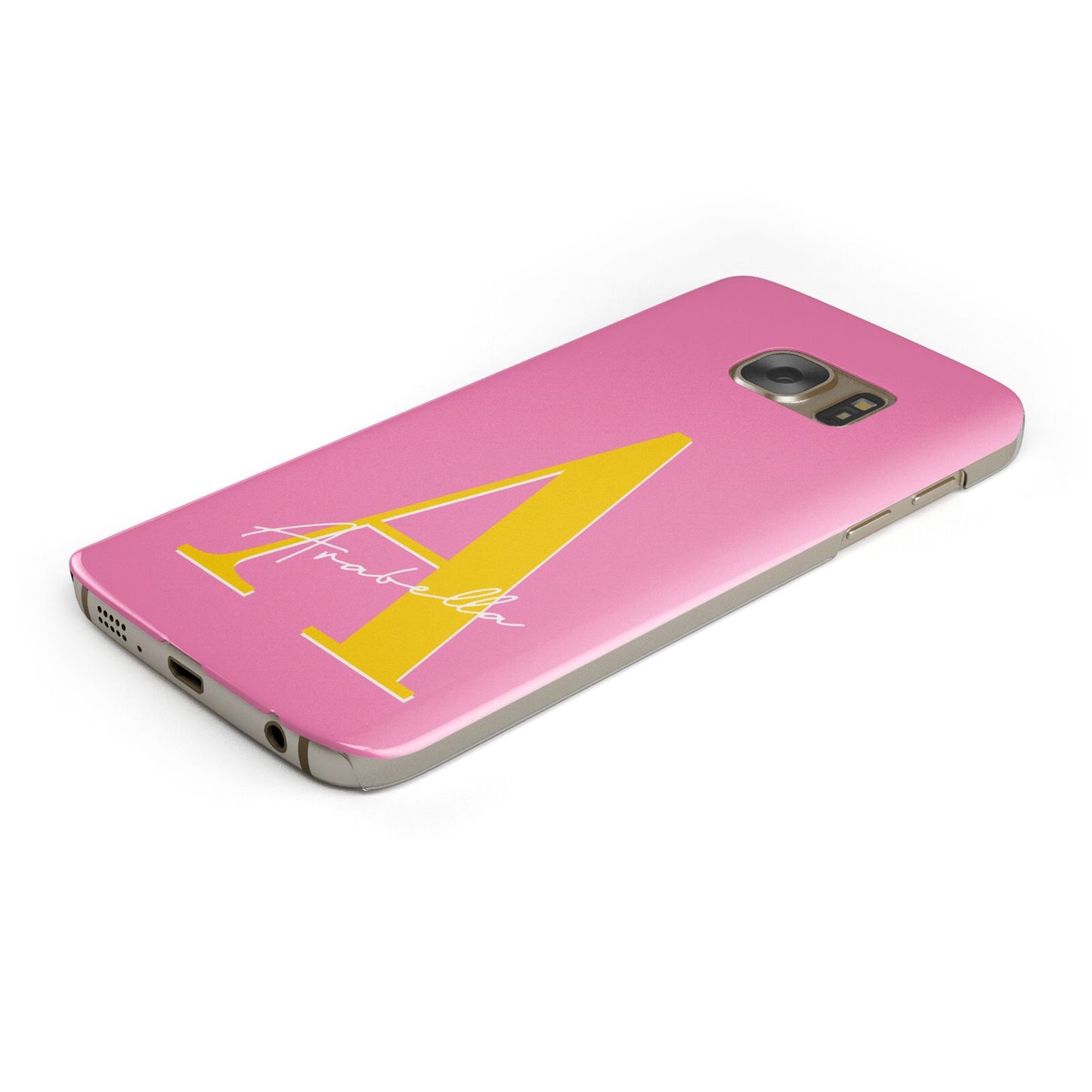 Personalised Pink Yellow Initial Protective Samsung Galaxy Case Angled Image