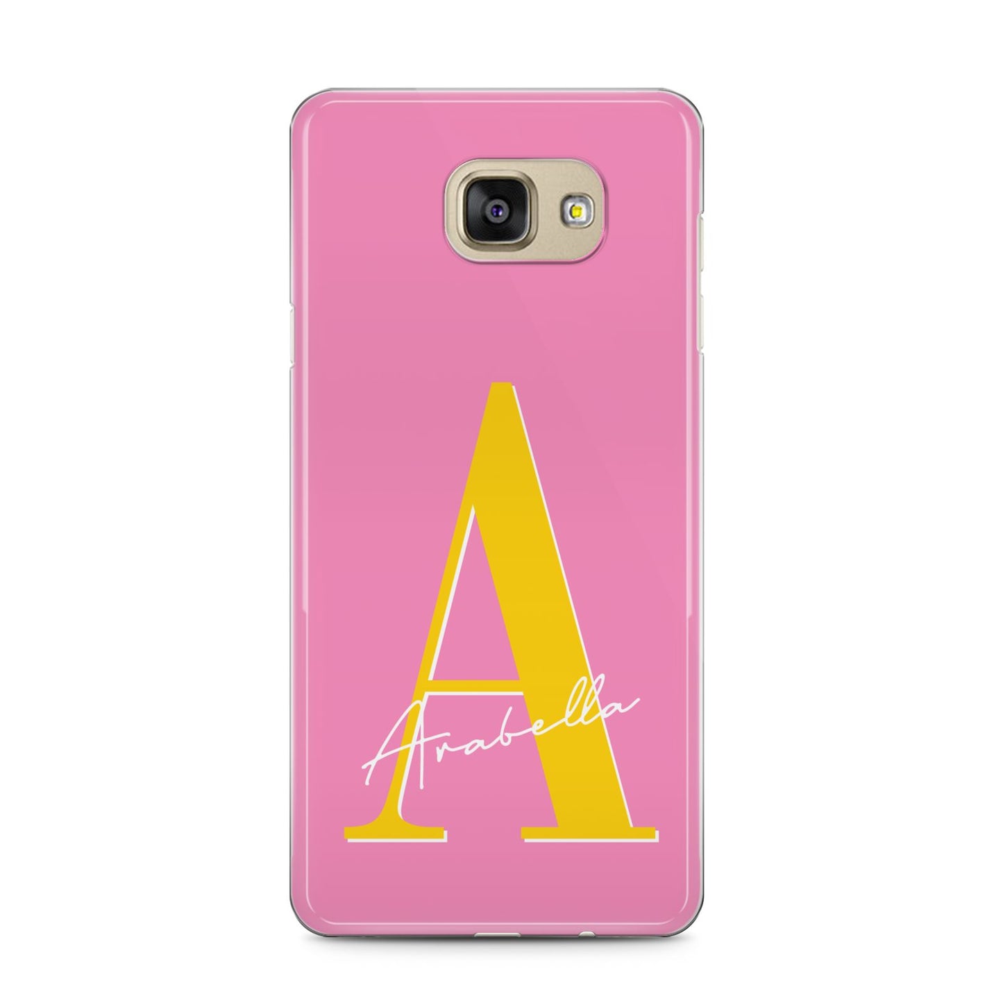 Personalised Pink Yellow Initial Samsung Galaxy A5 2016 Case on gold phone