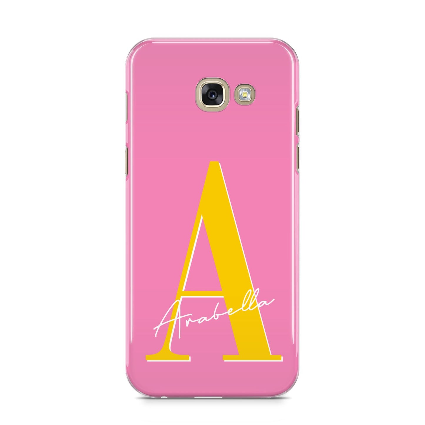 Personalised Pink Yellow Initial Samsung Galaxy A5 2017 Case on gold phone