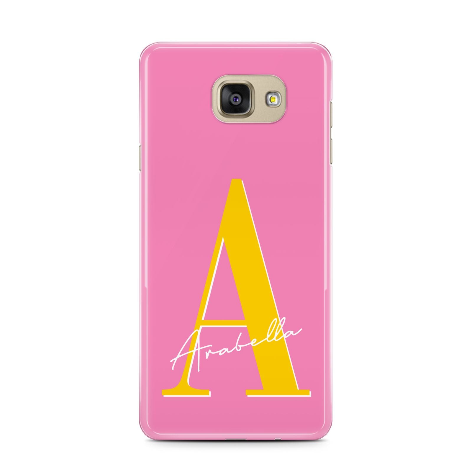 Personalised Pink Yellow Initial Samsung Galaxy A7 2016 Case on gold phone